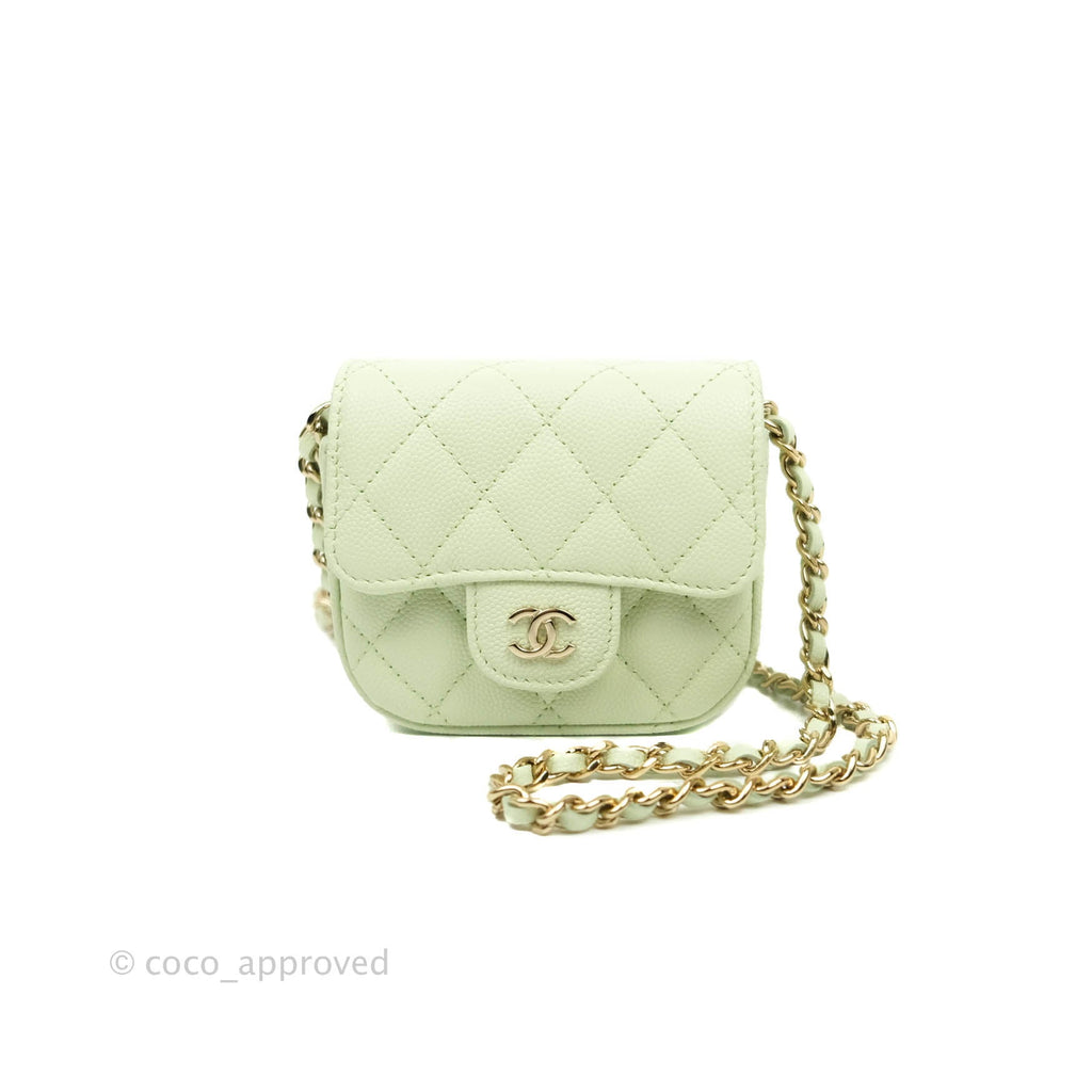 Chanel Classic Clutch With Chain Mint Green Gold Hardware