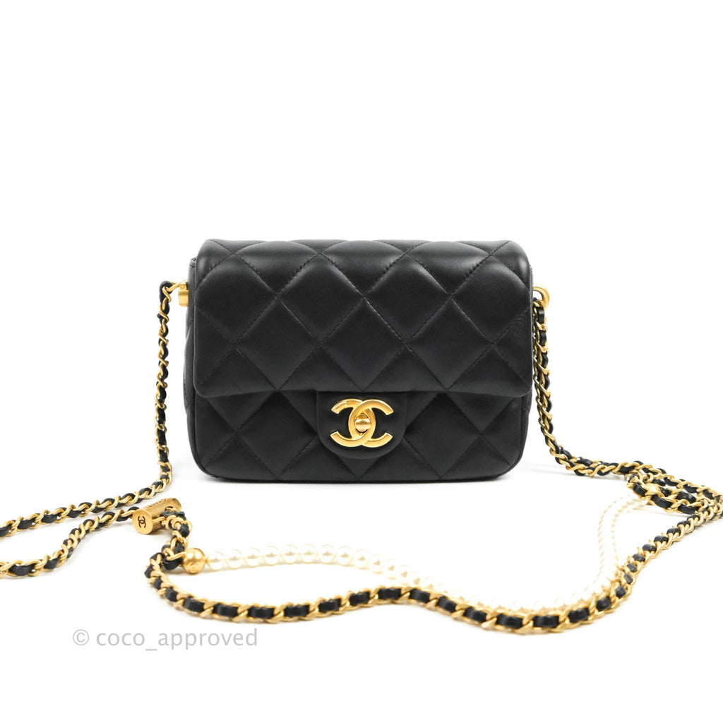 Chanel Quilted My Perfect Mini With Pearl Black Lambskin Gold Hardware