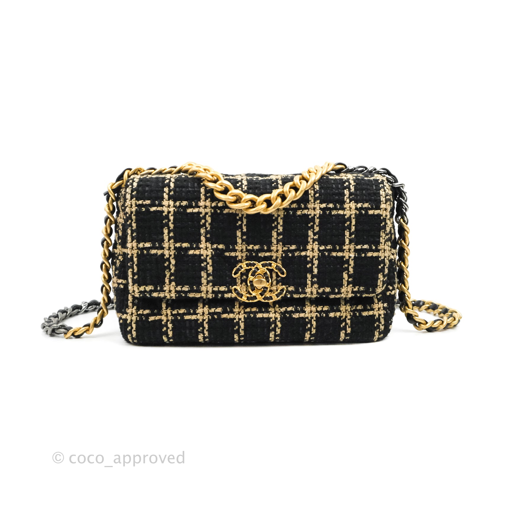 Chanel 19 Small Tweed Black Beige Mixed Hardware