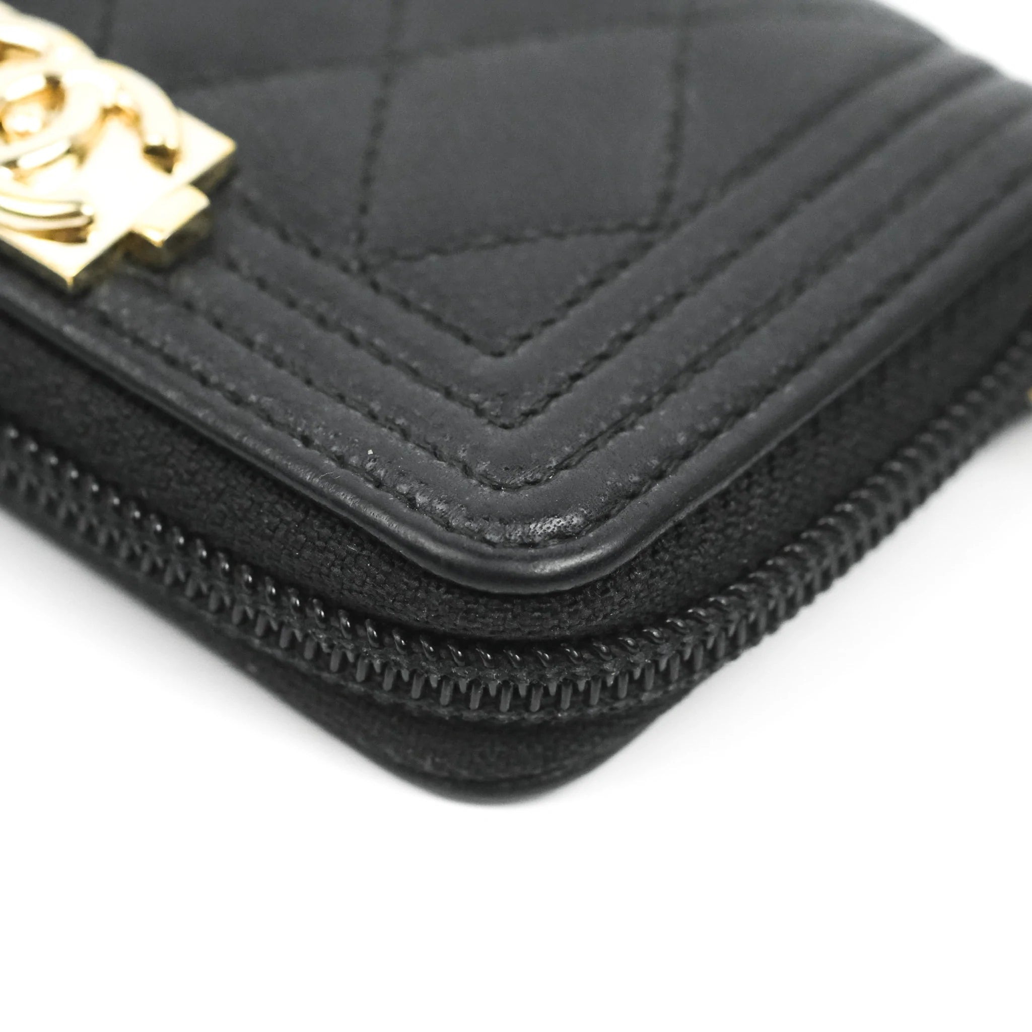 Chanel Caviar Quilted Boy Zip Around Coin Purse Wallet (LOR) 144010000611 RP/DU