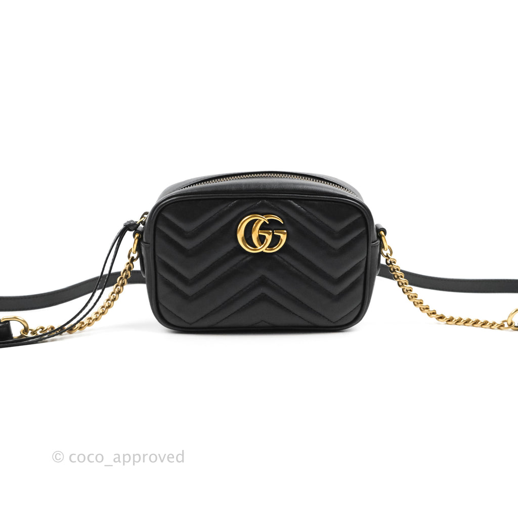 Gucci Mini Matelasse GG Marmont Camera Bag Black Calfskin Gold Hardware