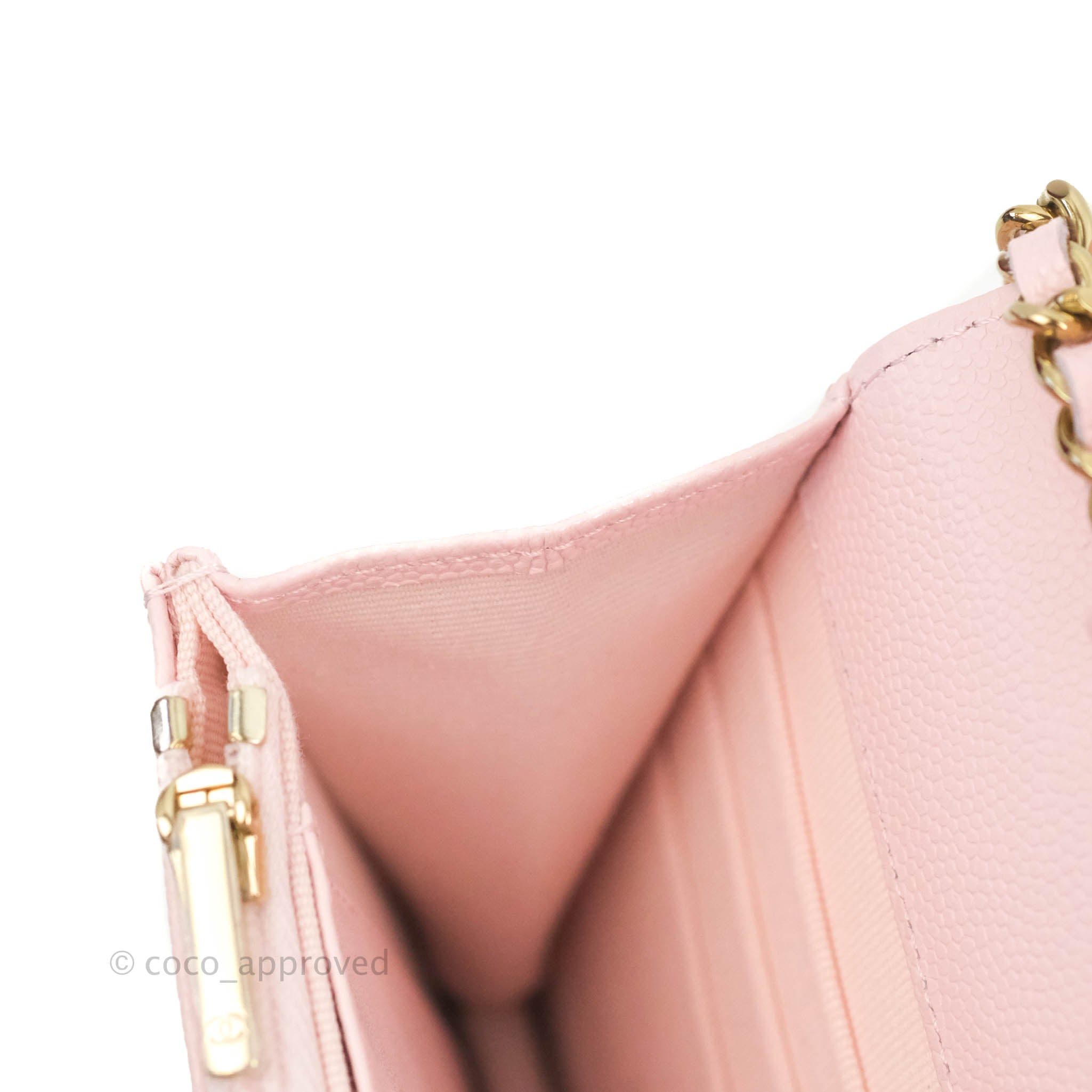 Chanel Quilted Classic Wallet on Chain WOC Light Pink Caviar Gold Hard –  Coco Approved Studio