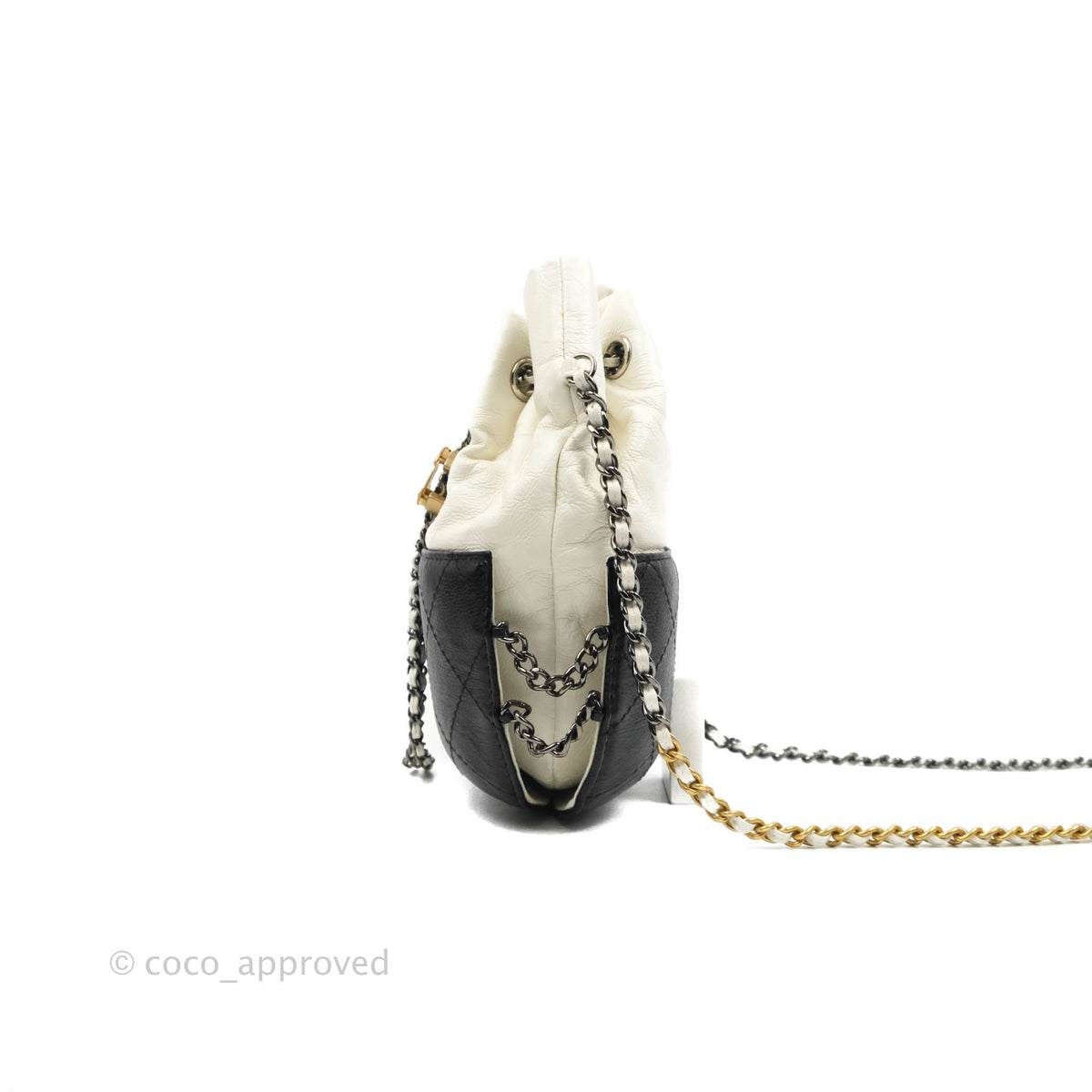 Chanel Small Gabrielle Drawstring Bag White Black Calfskin – Coco ...