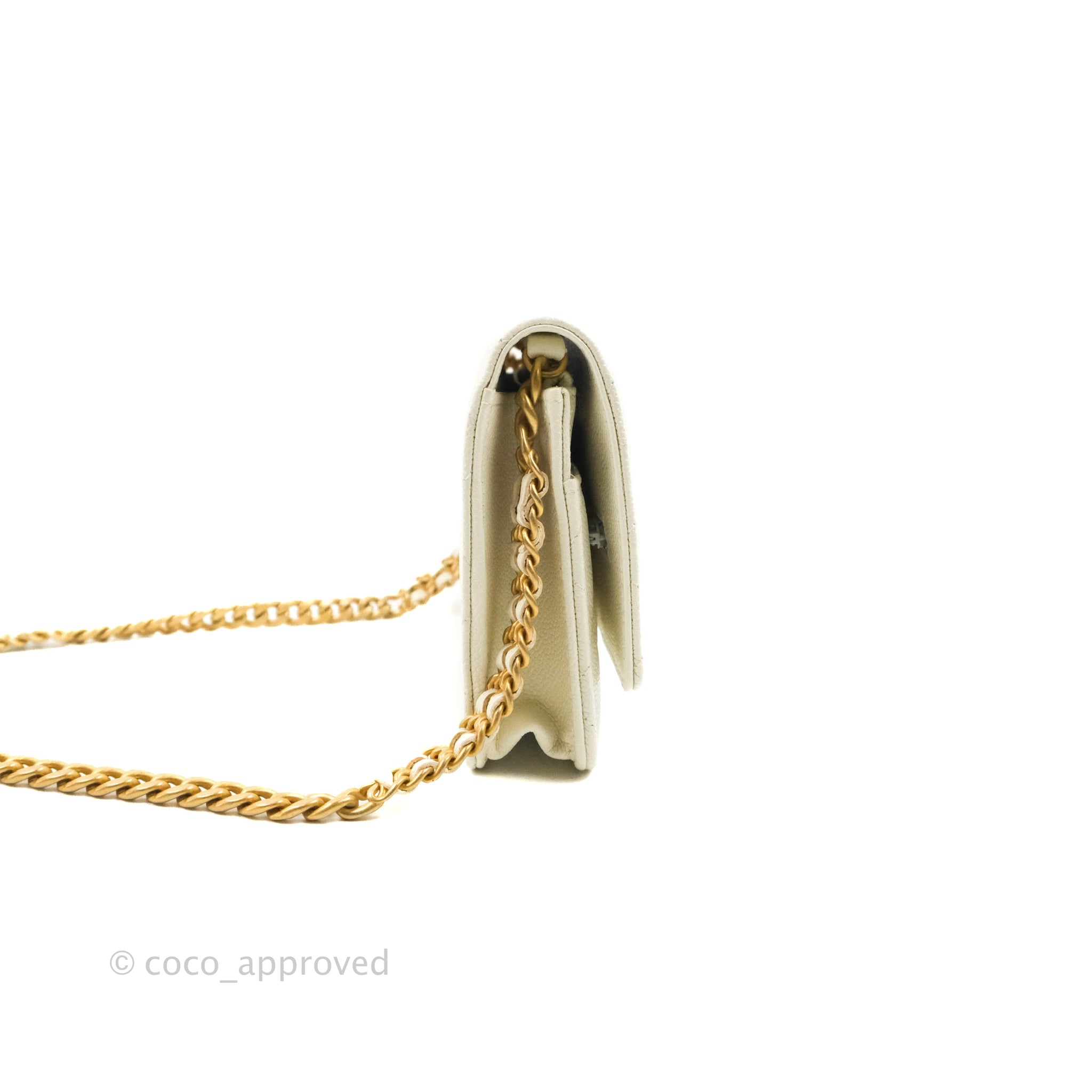 Chanel Quilted Wallet On Chain WOC Melody Ivory White Caviar Gold