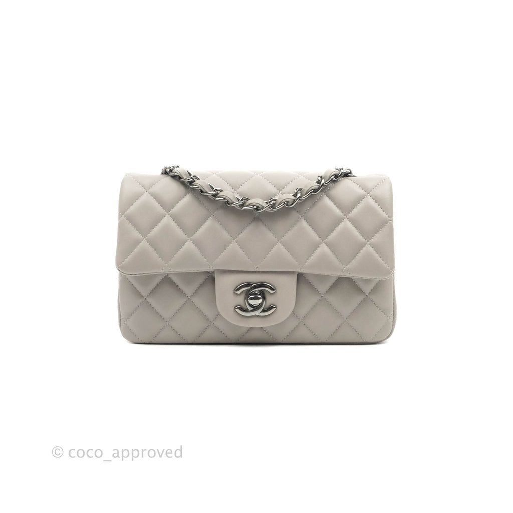 Chanel Quilted Mini Rectangular Flap Grey Lambskin Gun Metal