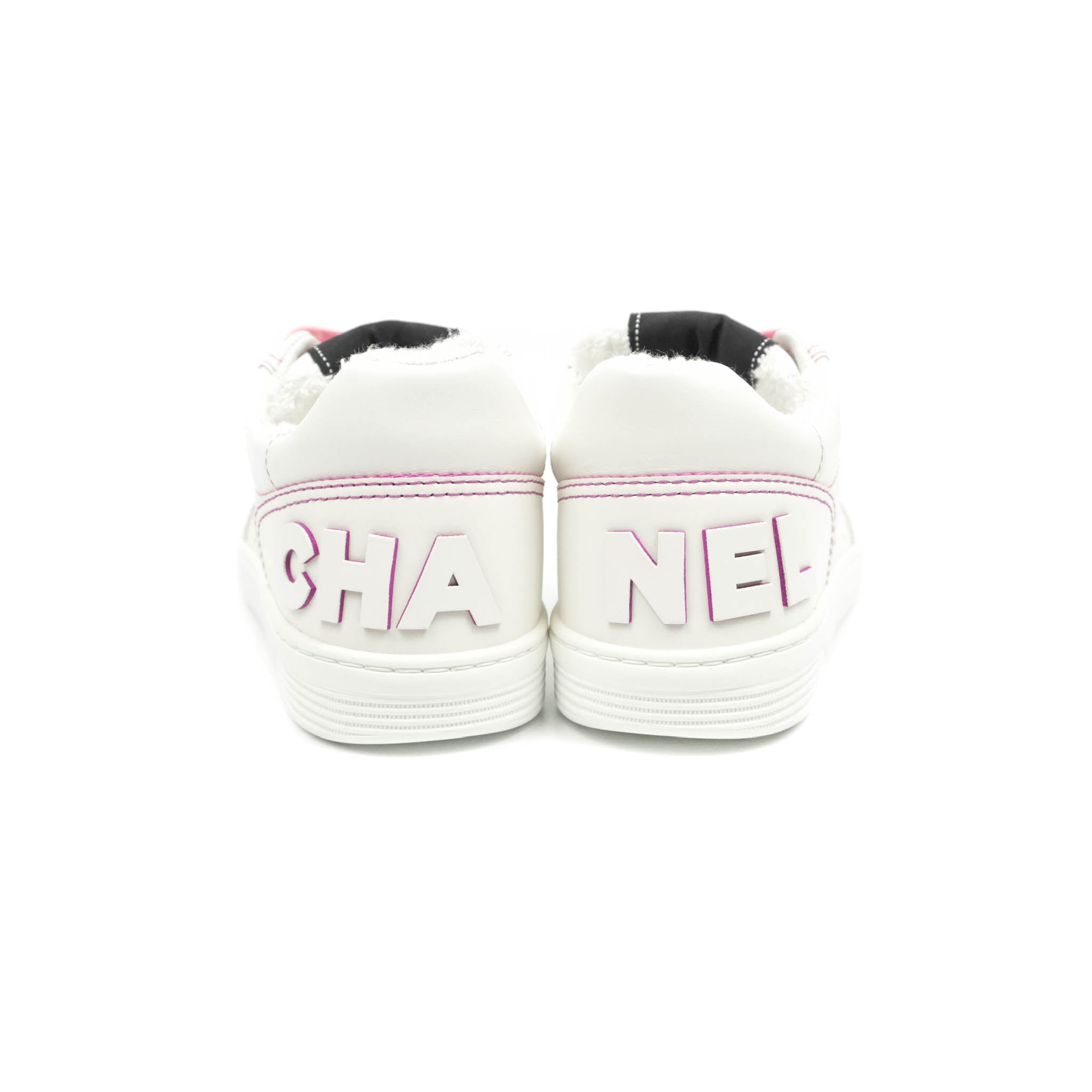Chanel Calfskin Logo Sneakers White Pink Size 36.5 – Coco Approved Studio