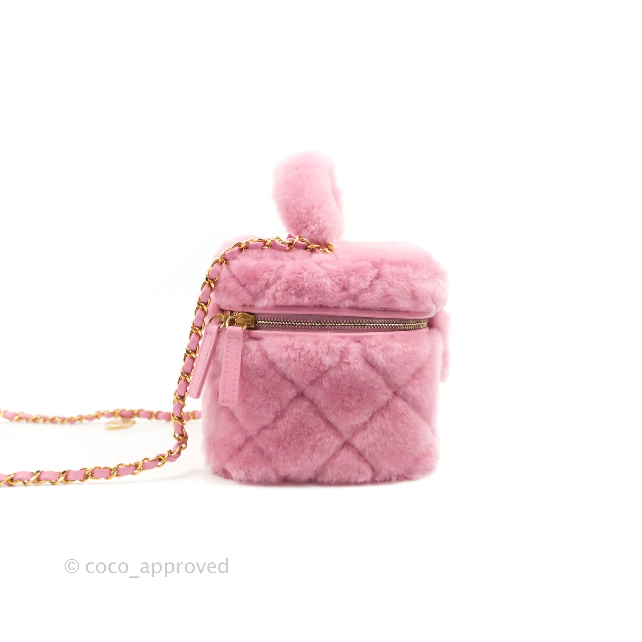 Chanel Small Vanity Case Pink Shearling Lambskin Gold Hardware 22A