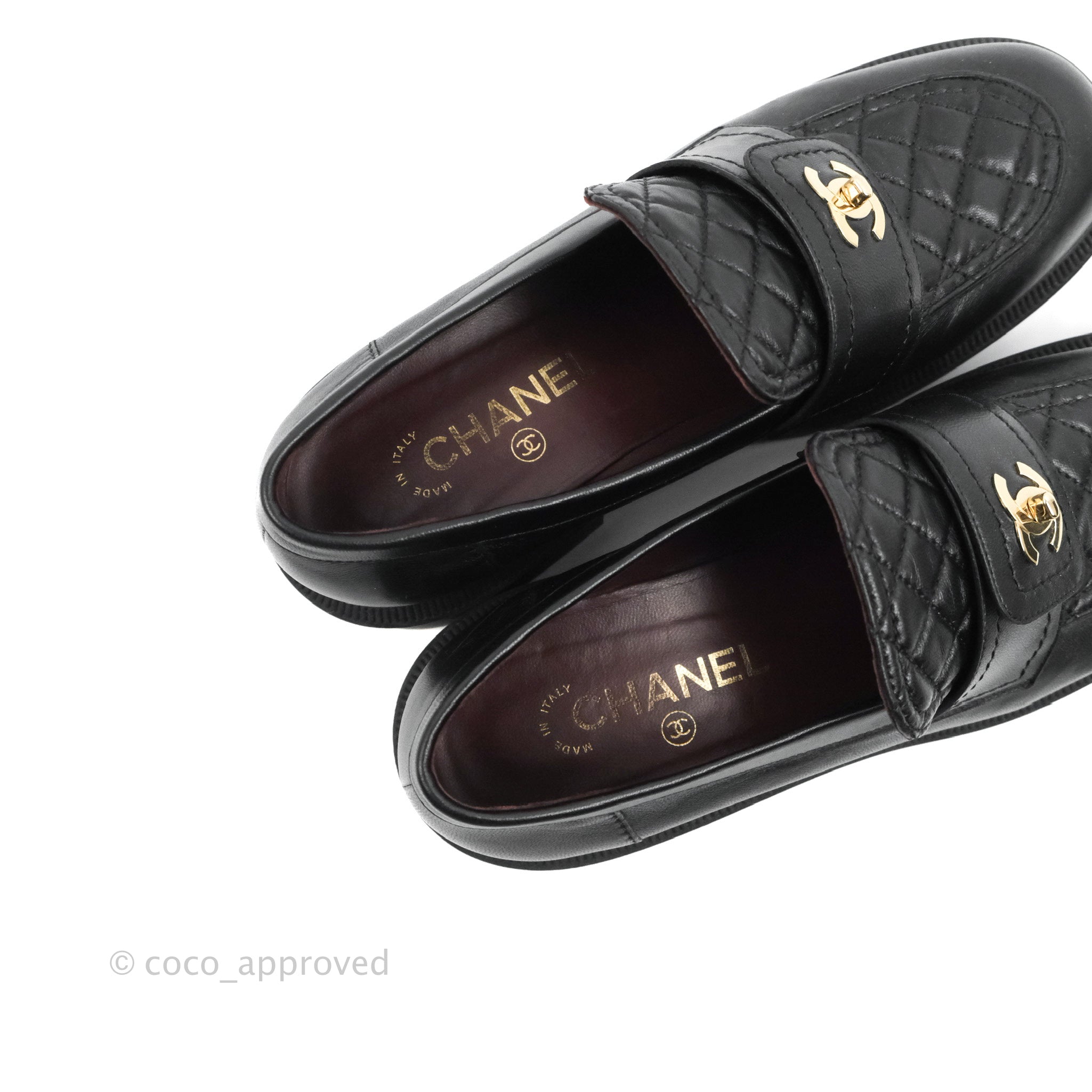 Chanel Black Leather CC Penny Loafers Size 39.5 Chanel