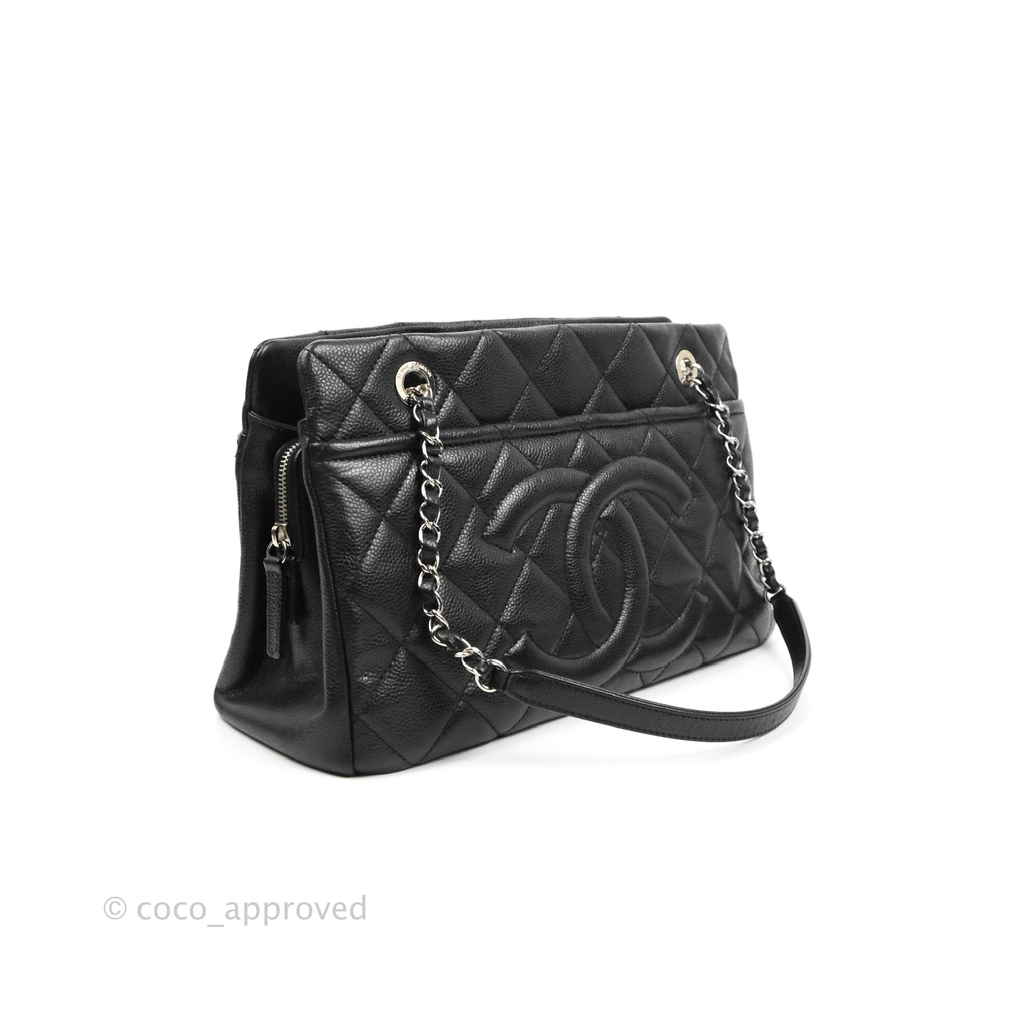Chanel Quilted Caviar Leather Timeless CC Soft Shopping Tote Bag Black –  Coco Approved Studio