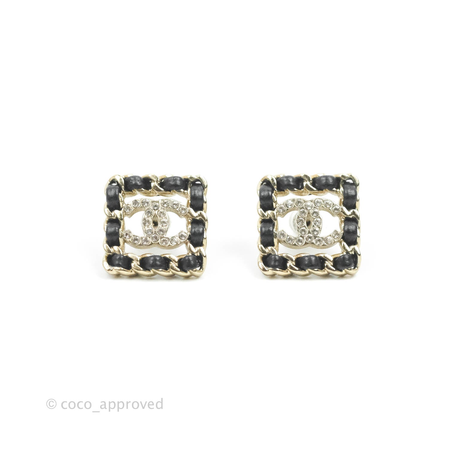 Chanel Crystal Lambskin Chain Sergeant Chanel Stud Earrings Black Gold –  Coco Approved Studio