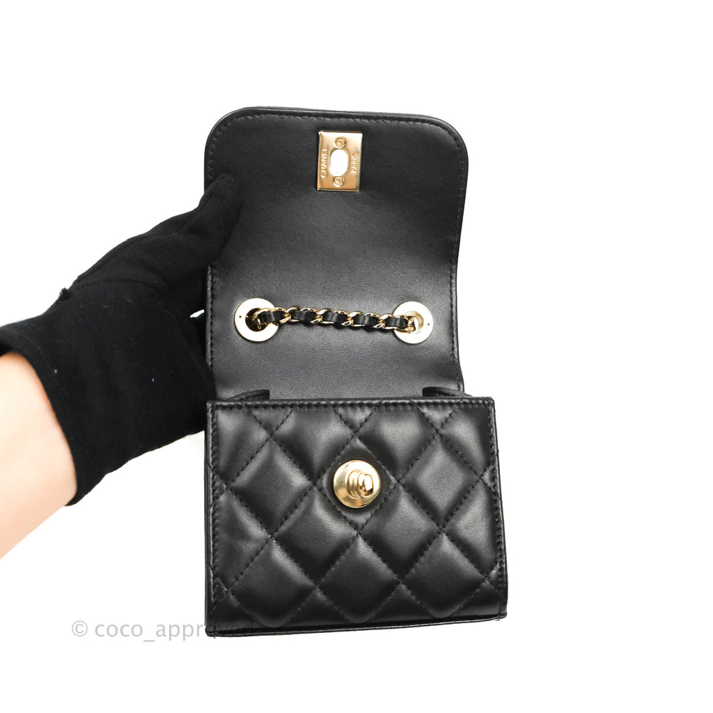 Chanel Mini Quilted Trendy CC Clutch With Chain Black Lambskin Gold Hardware