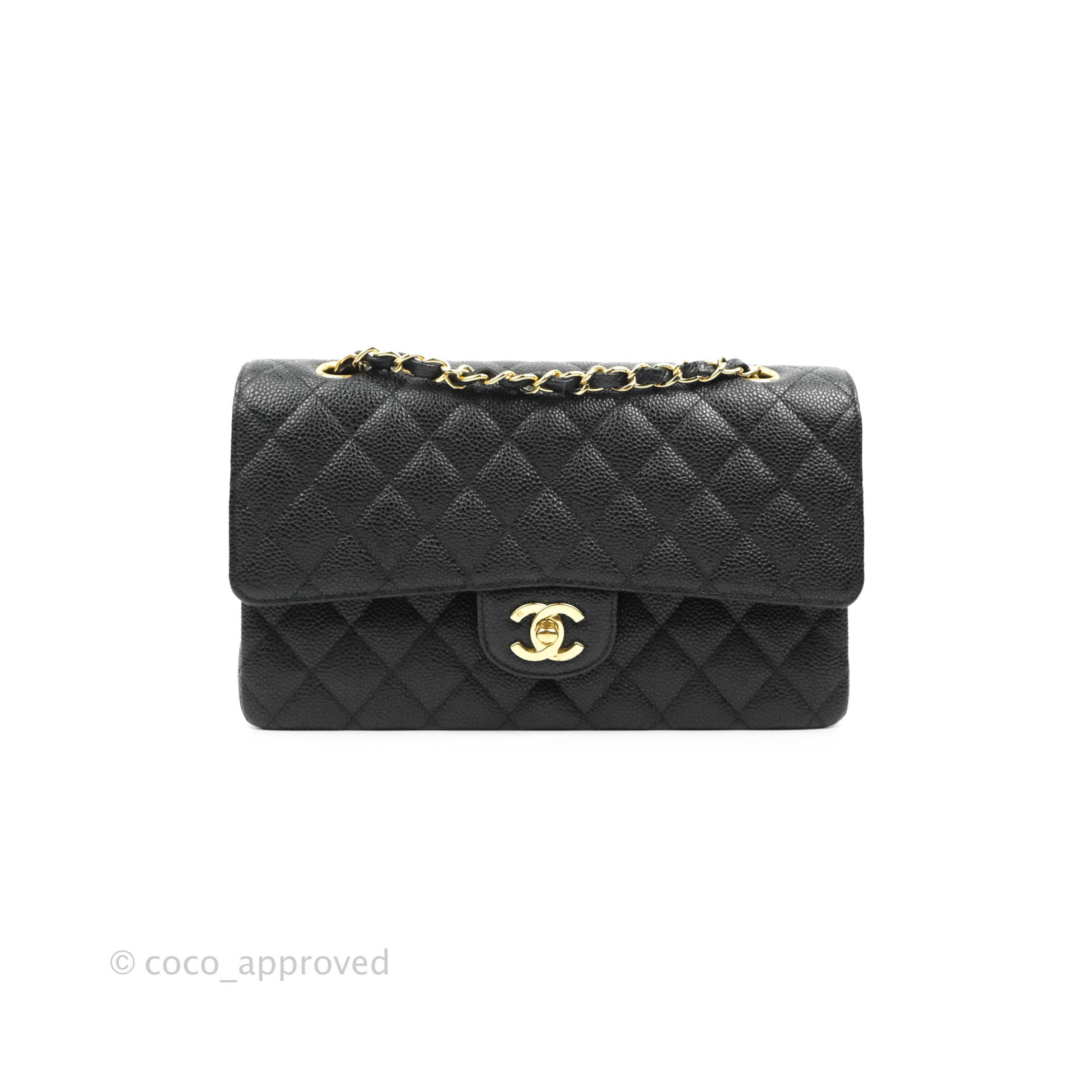 Chanel Classic M/L Medium Double Flap Black Caviar 24k Gold Hardware
