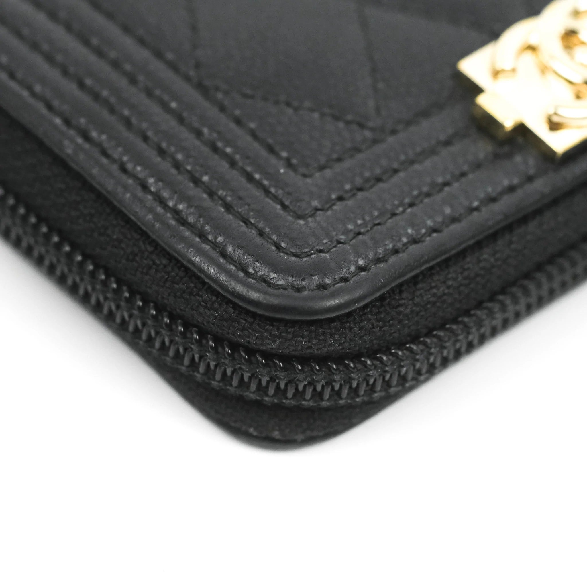 Chanel Le Boy Double Zip Wallet On Chain Caviar Black Aged Gold Hardwa –  Coco Approved Studio
