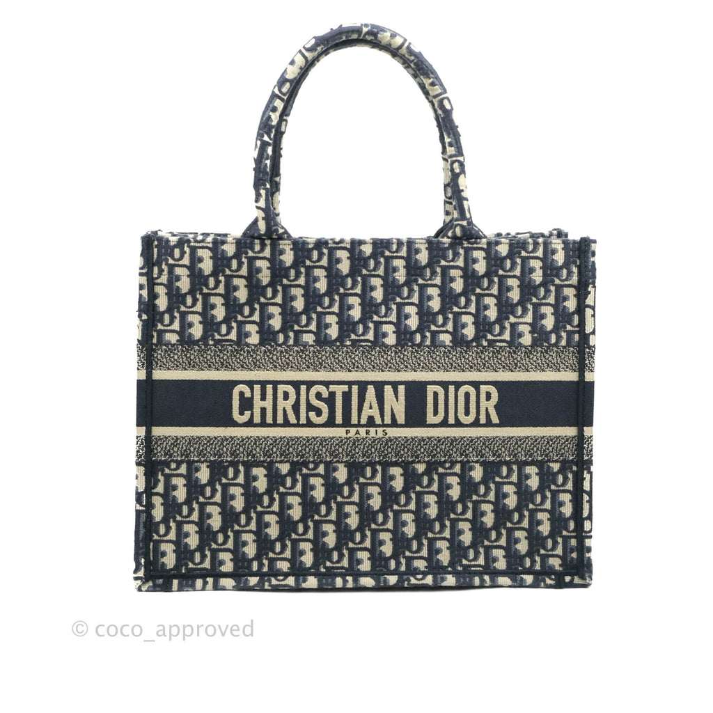 Christian Dior Medium Blue Dior Oblique Embroidery Canvas Book Tote