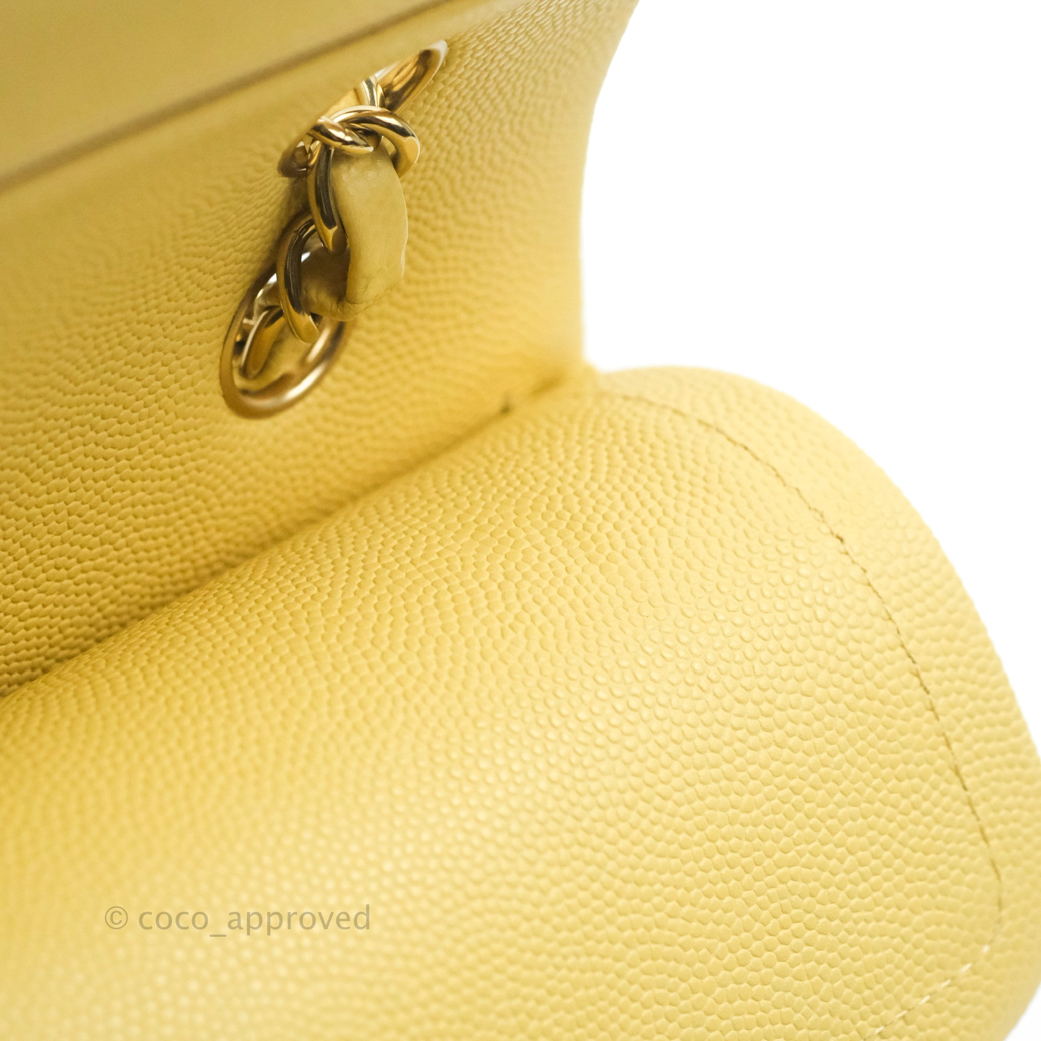 Mustard Quilted Caviar Small Classic Double Flap Pale Gold Hardware