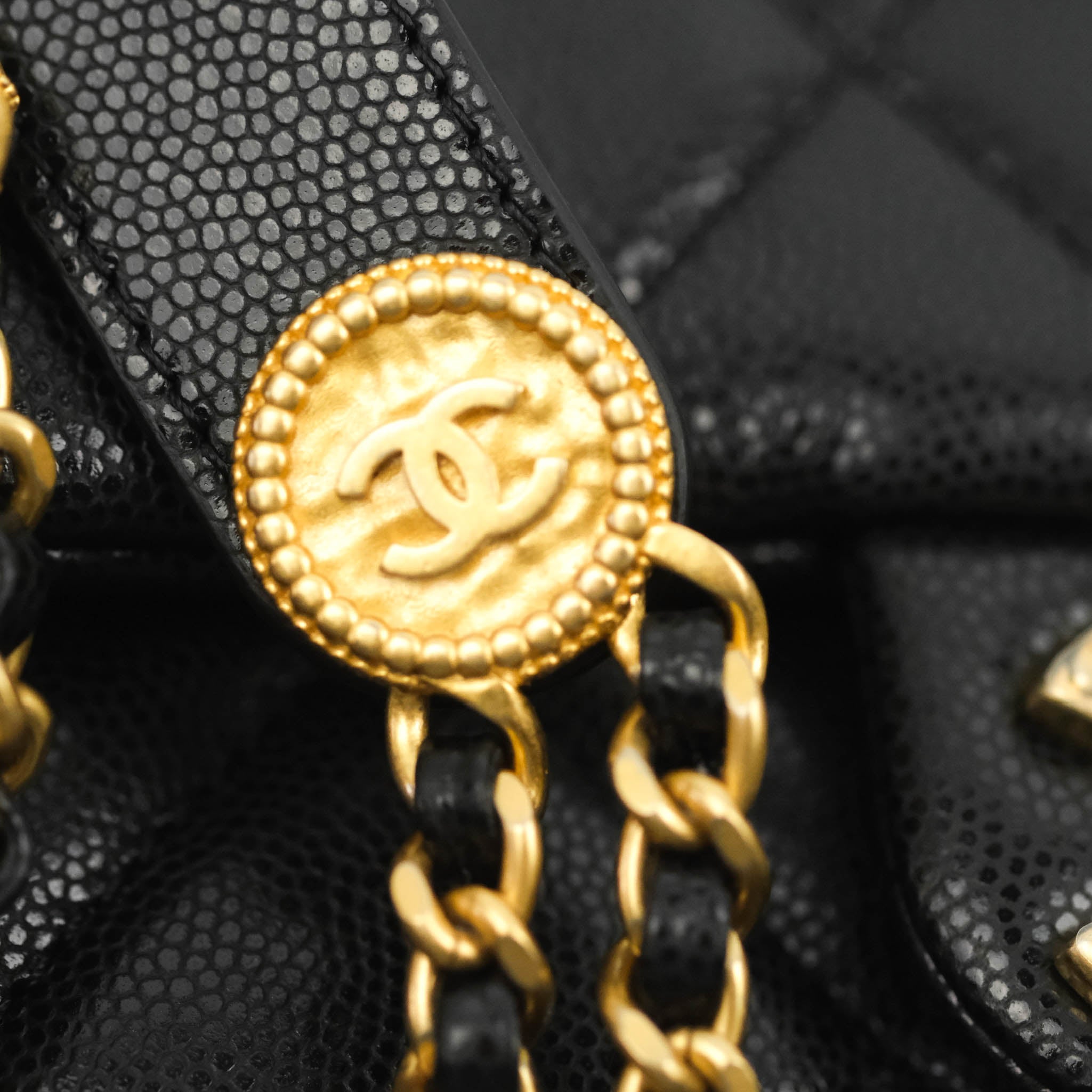 CHANEL 22A Black Caviar Twist Your Buttons 21cm Mini Flap Bag Gold