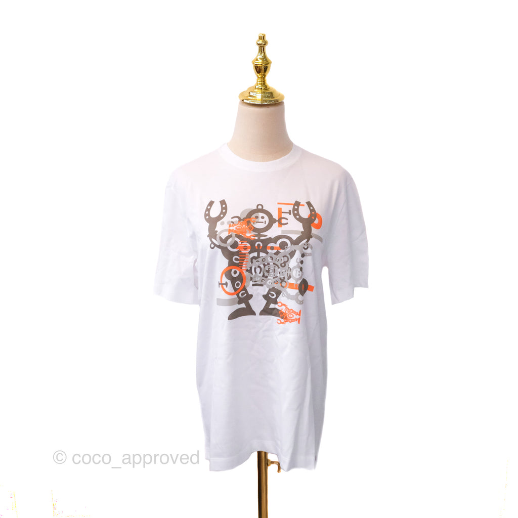 Hermes Robot Print White T-Shirt Size XS