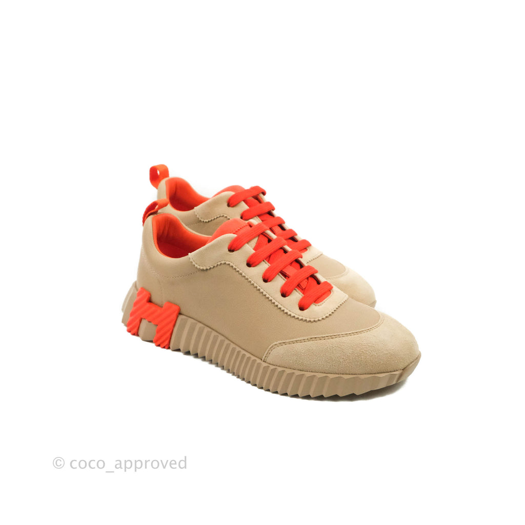 Hermès Bouncing Sneaker Beige Sarrasin / Orange Sanguine Goatskin Size 35.5