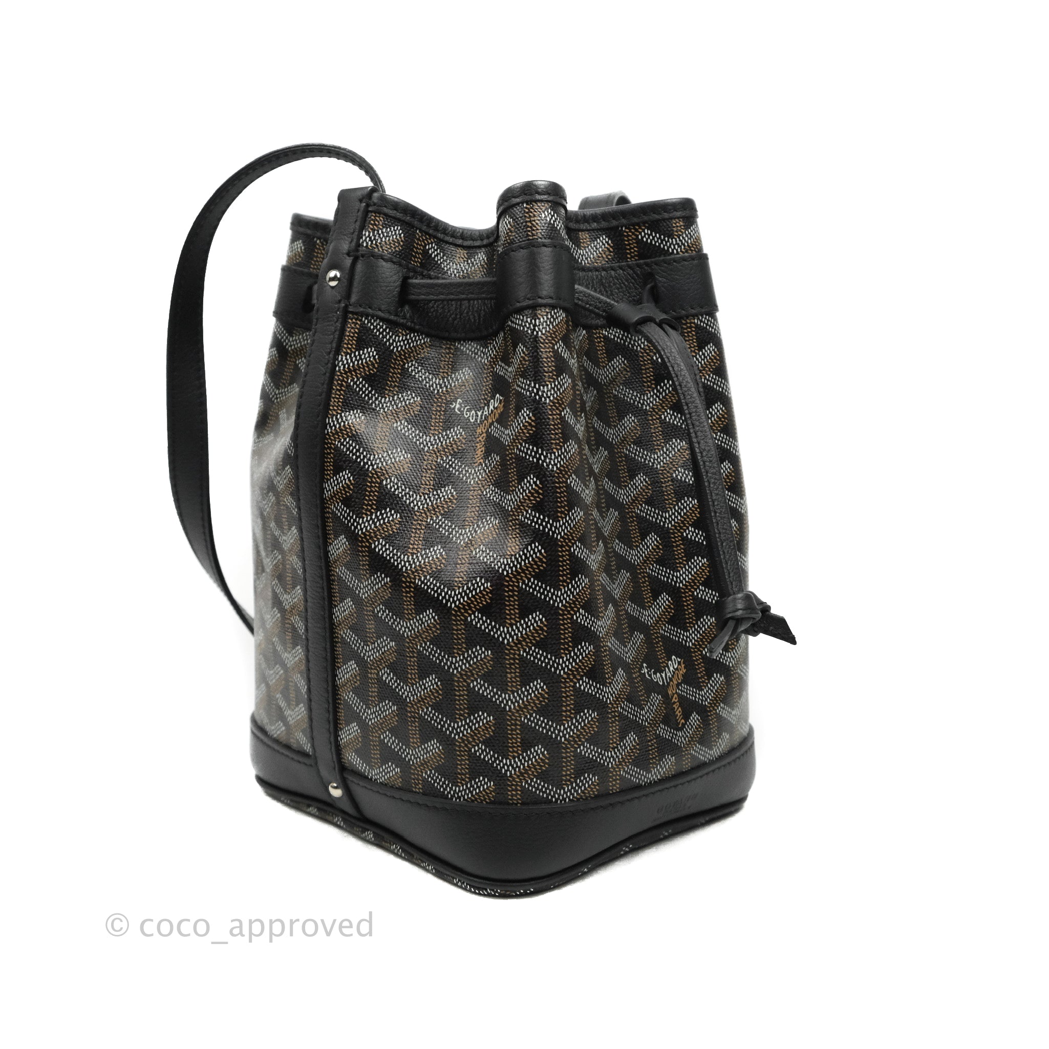 Goyard Petit Flot Black & Natural Drawstring Bucket Bag – Coco