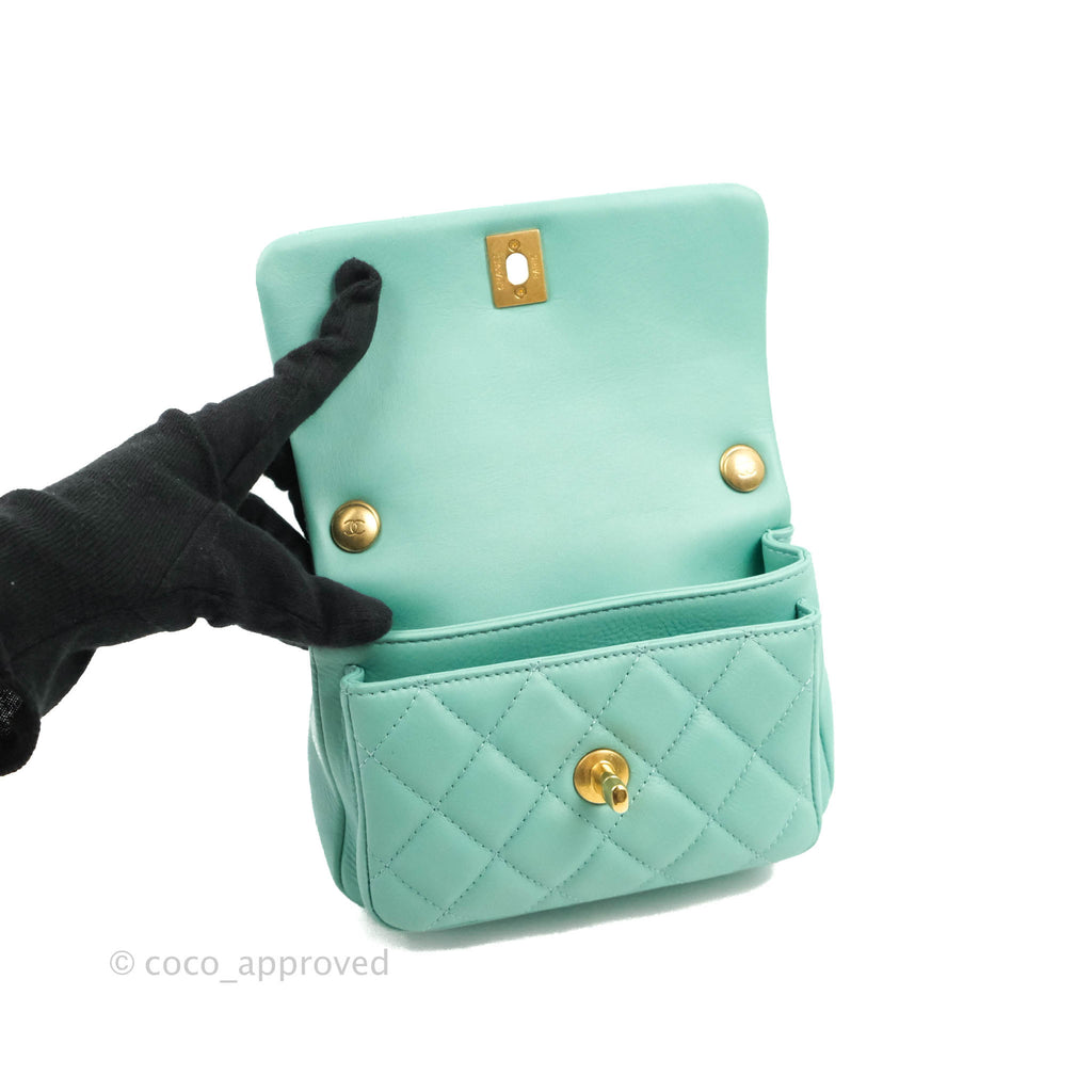 Chanel Quilted Small Day Trip Tiffany Blue Green Lambskin Aged Gold Hardware