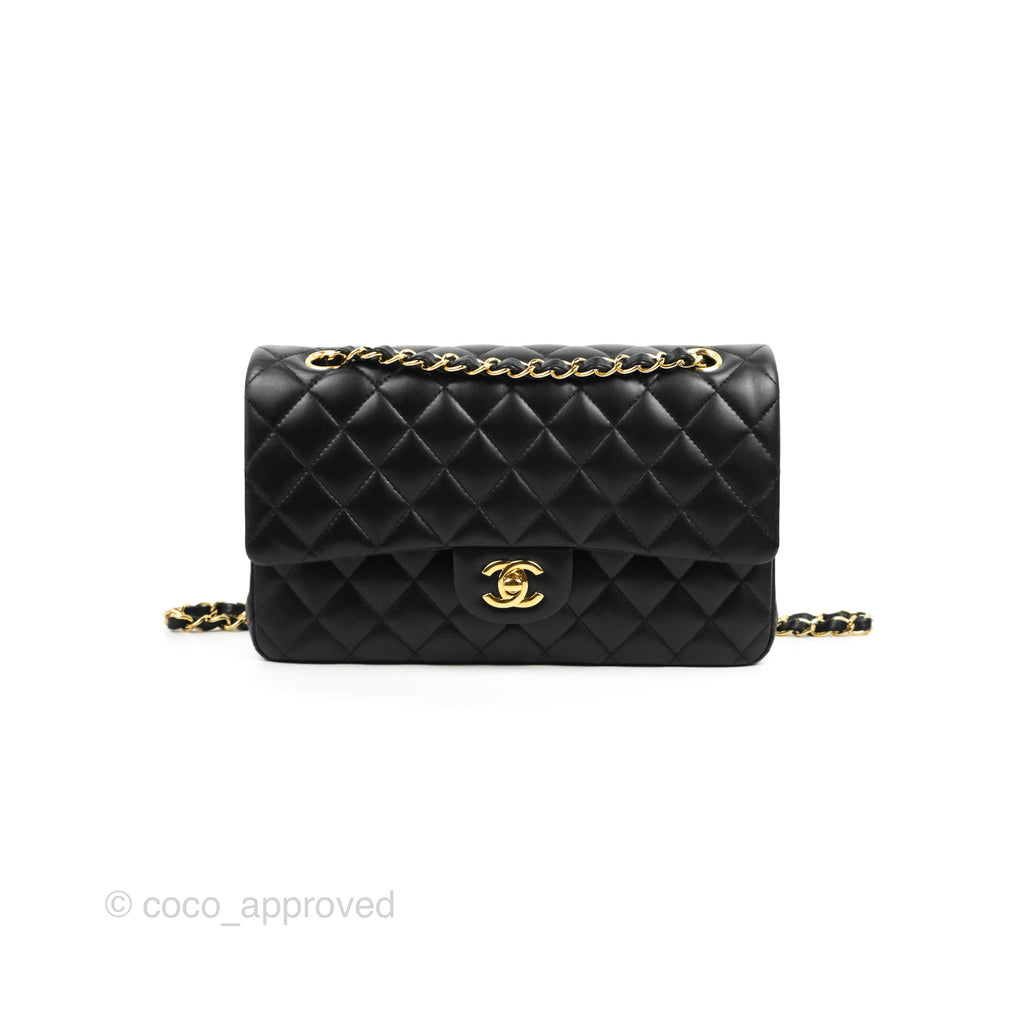 Chanel Classic M/L Medium Flap Quilted Black Lambskin Gold Hardware