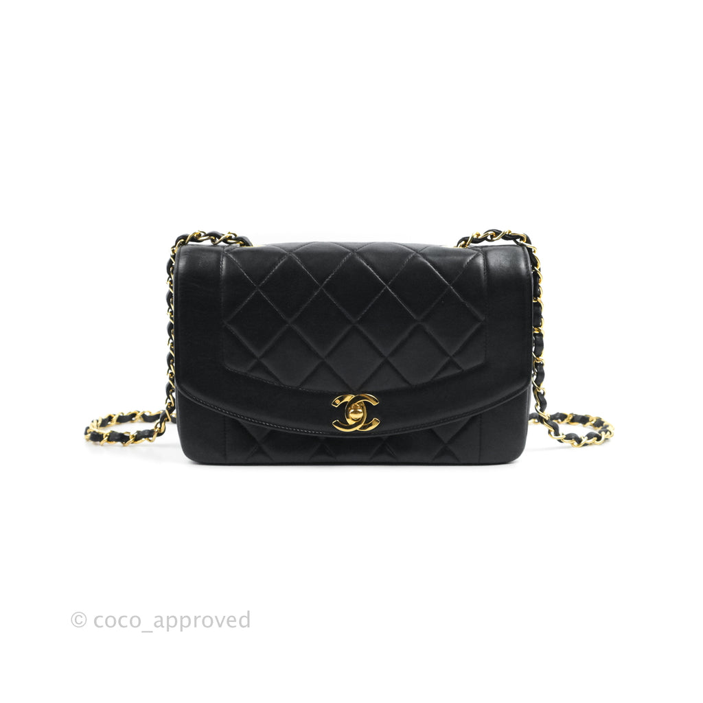 Chanel Vintage Small Quilted Classic Diana Flap Bag Black Lambskin