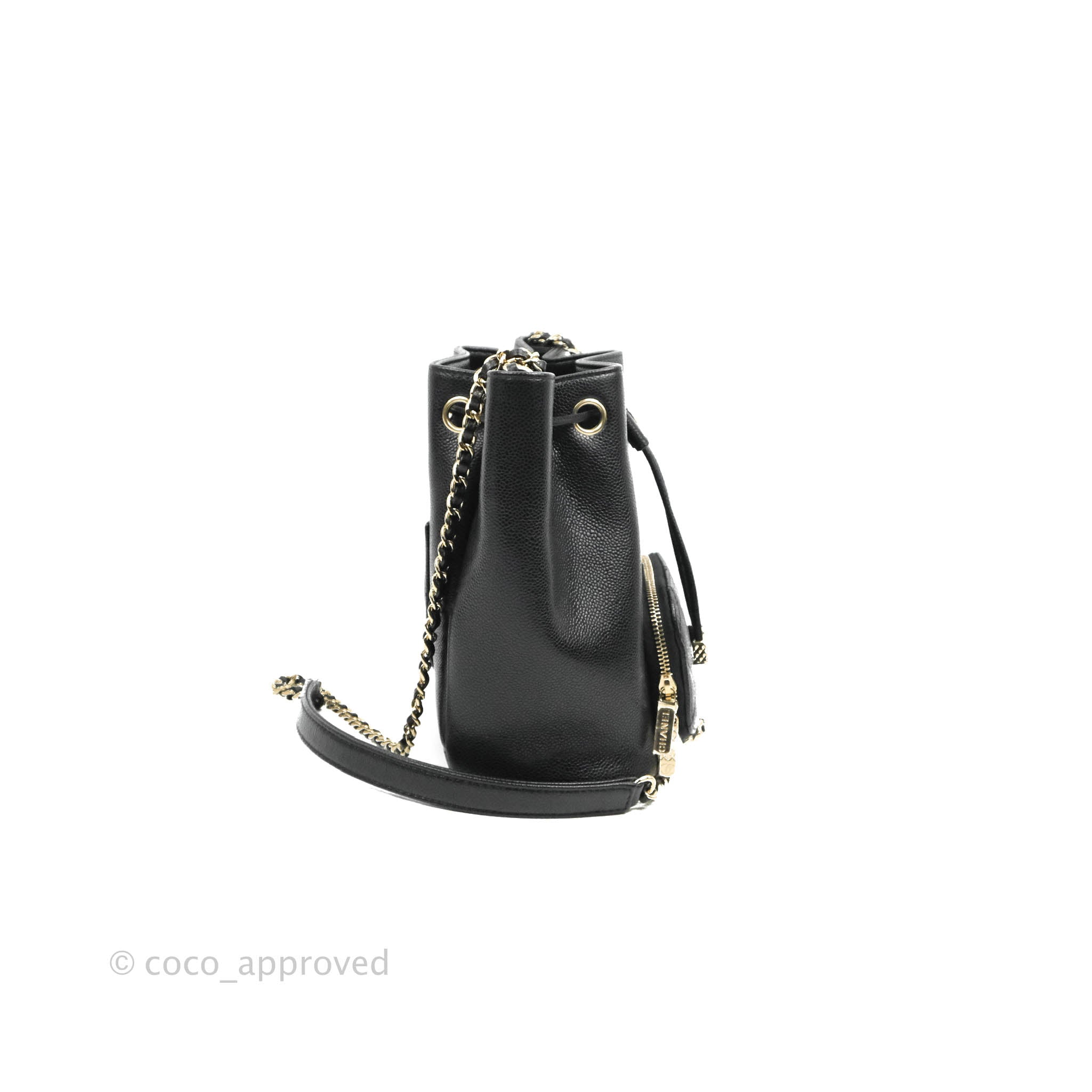 Chanel Caviar Quilted CC Pocket Bucket Bag Black Gold Hardware – Coco  Approved Studio