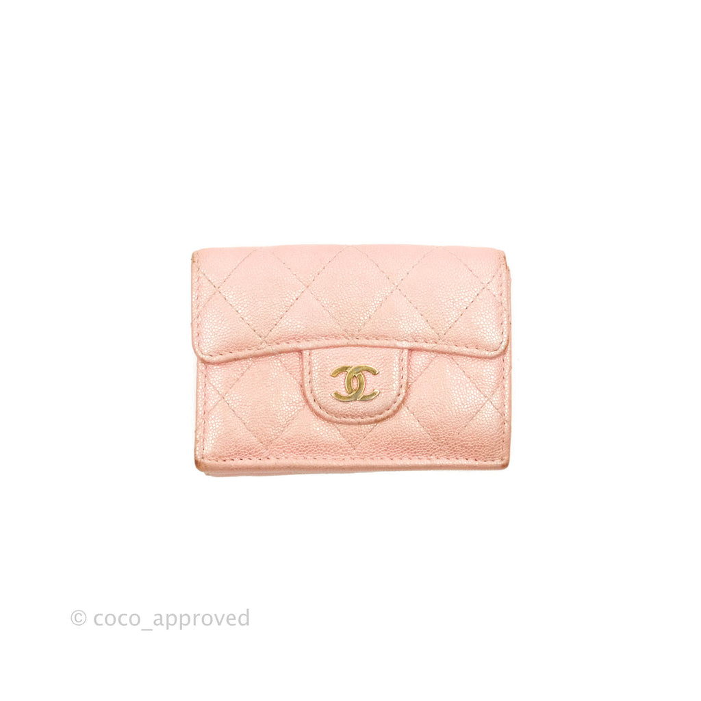 Chanel Quilted Small Classic Flap Trifold Wallet Iridescent Pink Caviar Gold Hardware