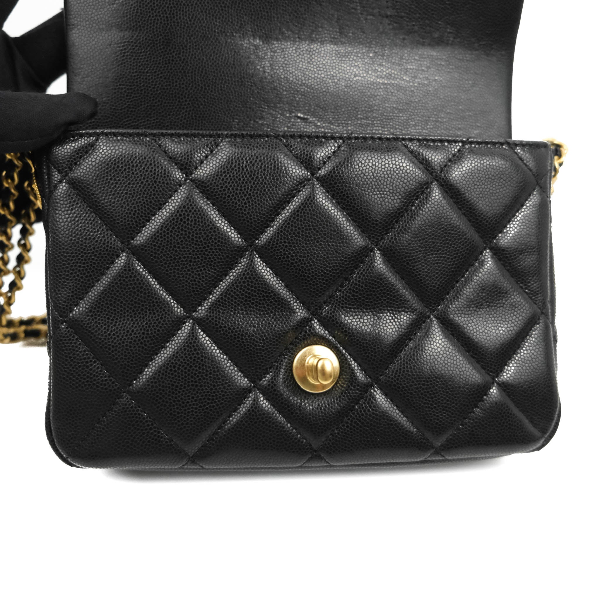 MIB 100%AUTH CHANEL 22P Black Denim Chanel Scripts Mini Flap Bag Goldtone  HDW