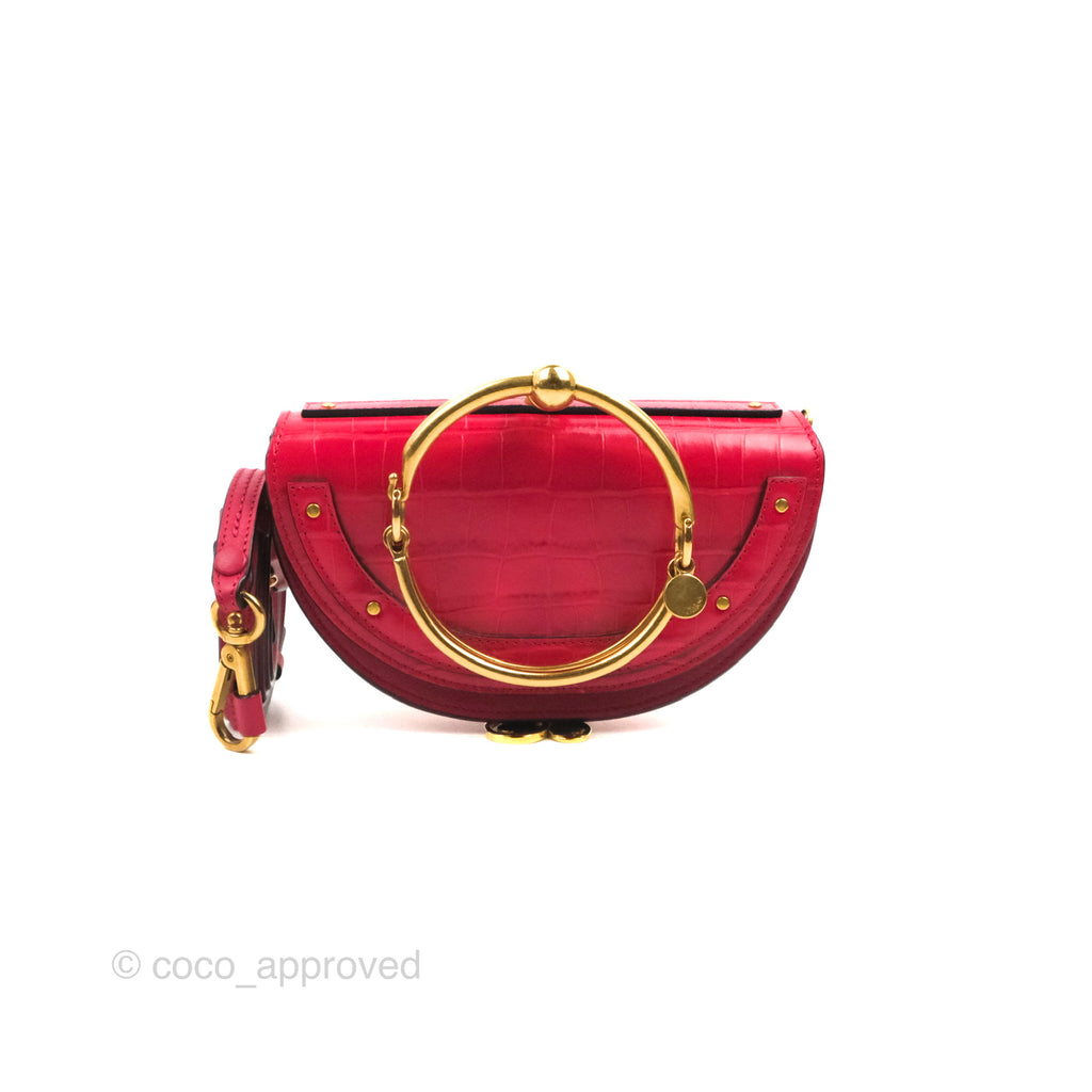 Chloé Nile Minaudière Bracelets Bag Embossed Croco Effect Calfskin Crimson Pink