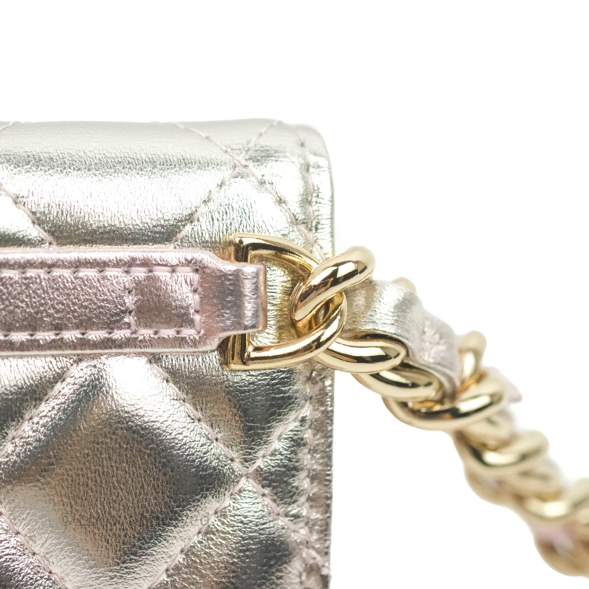 CHANEL Lambskin Quilted Cube Chain Wristlet Case Pink 1241008