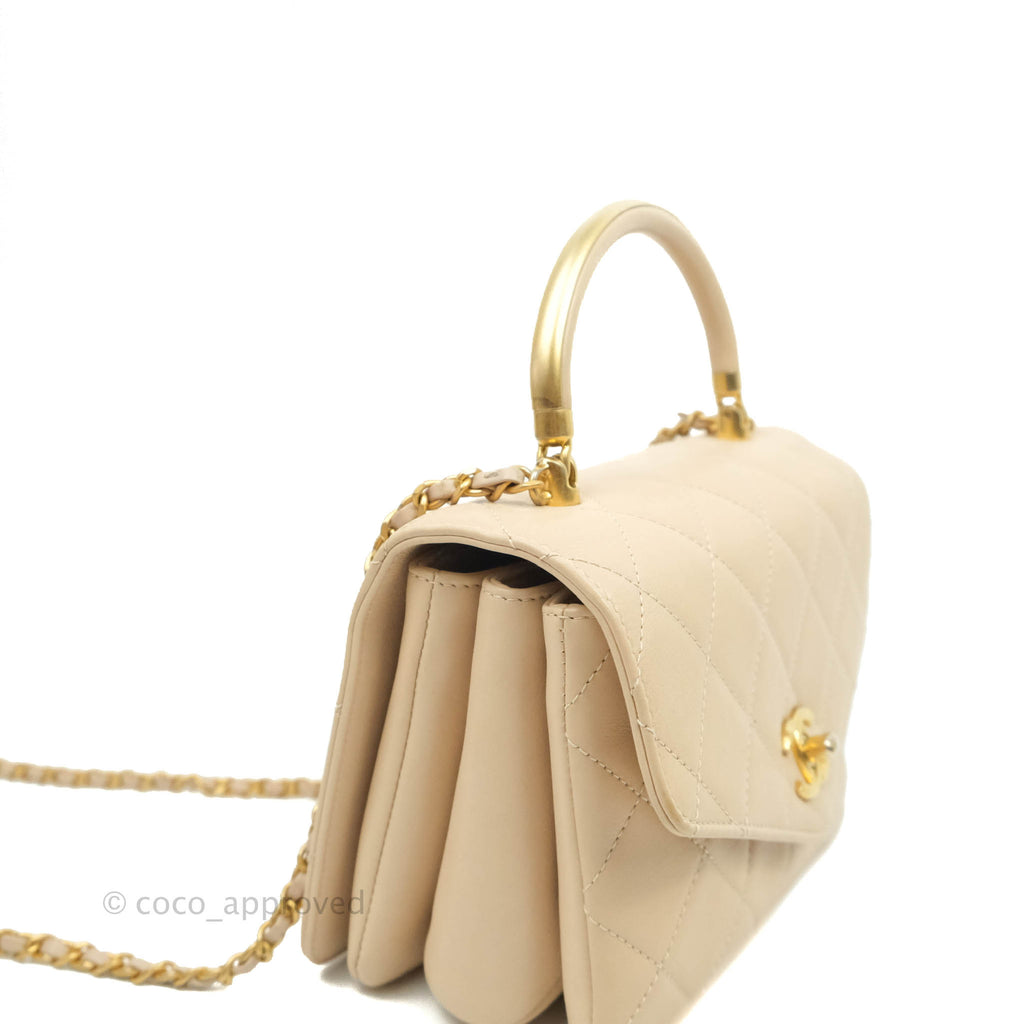 Chanel Small Gold Top Handle Bag Light Beige Lambskin Aged Gold Hardware