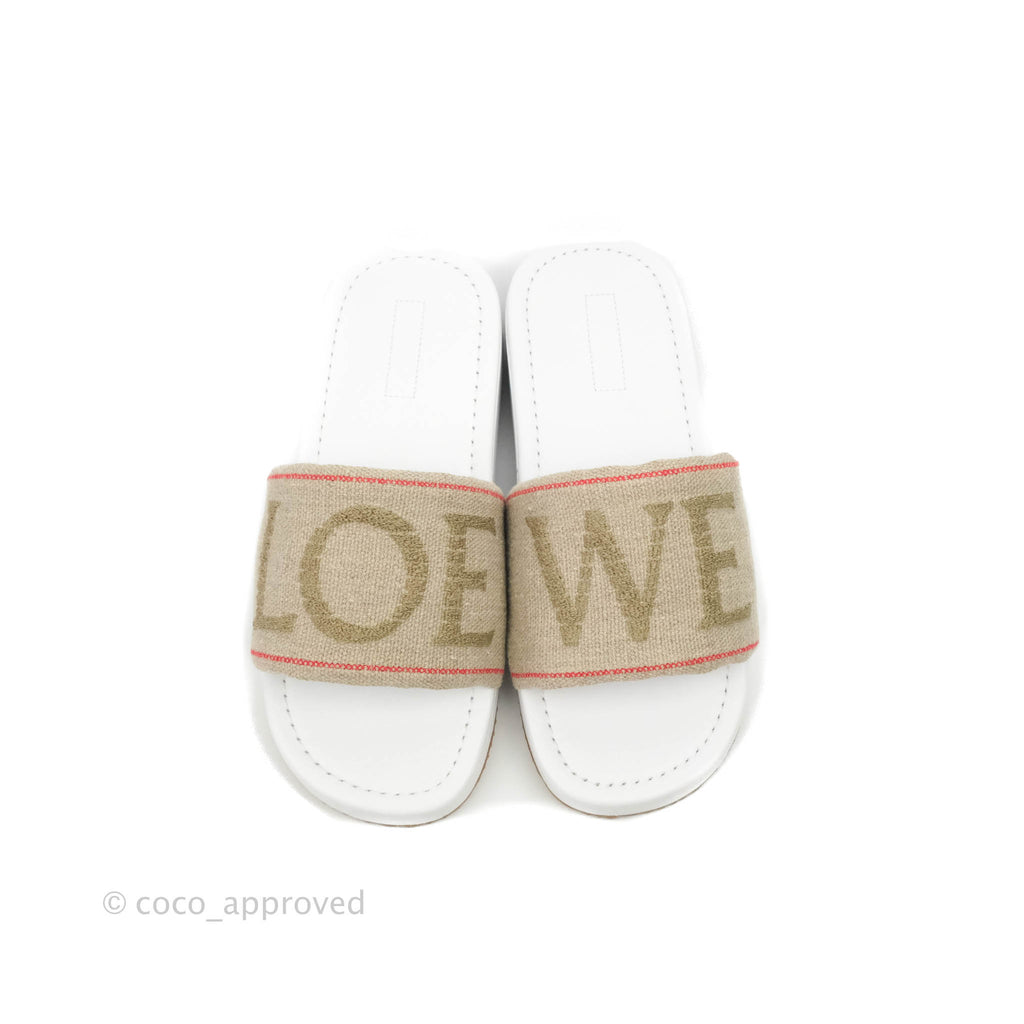 Loewe Natural Logo Embroidered Pool Slide Sandals Size 37