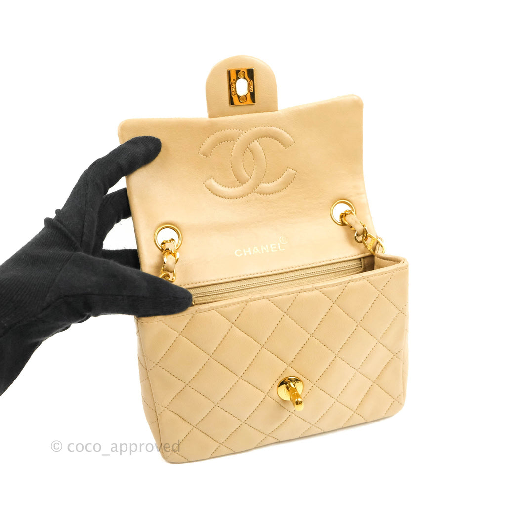 Chanel Vintage Mini Square Beige Lambskin 24K Gold Hardware