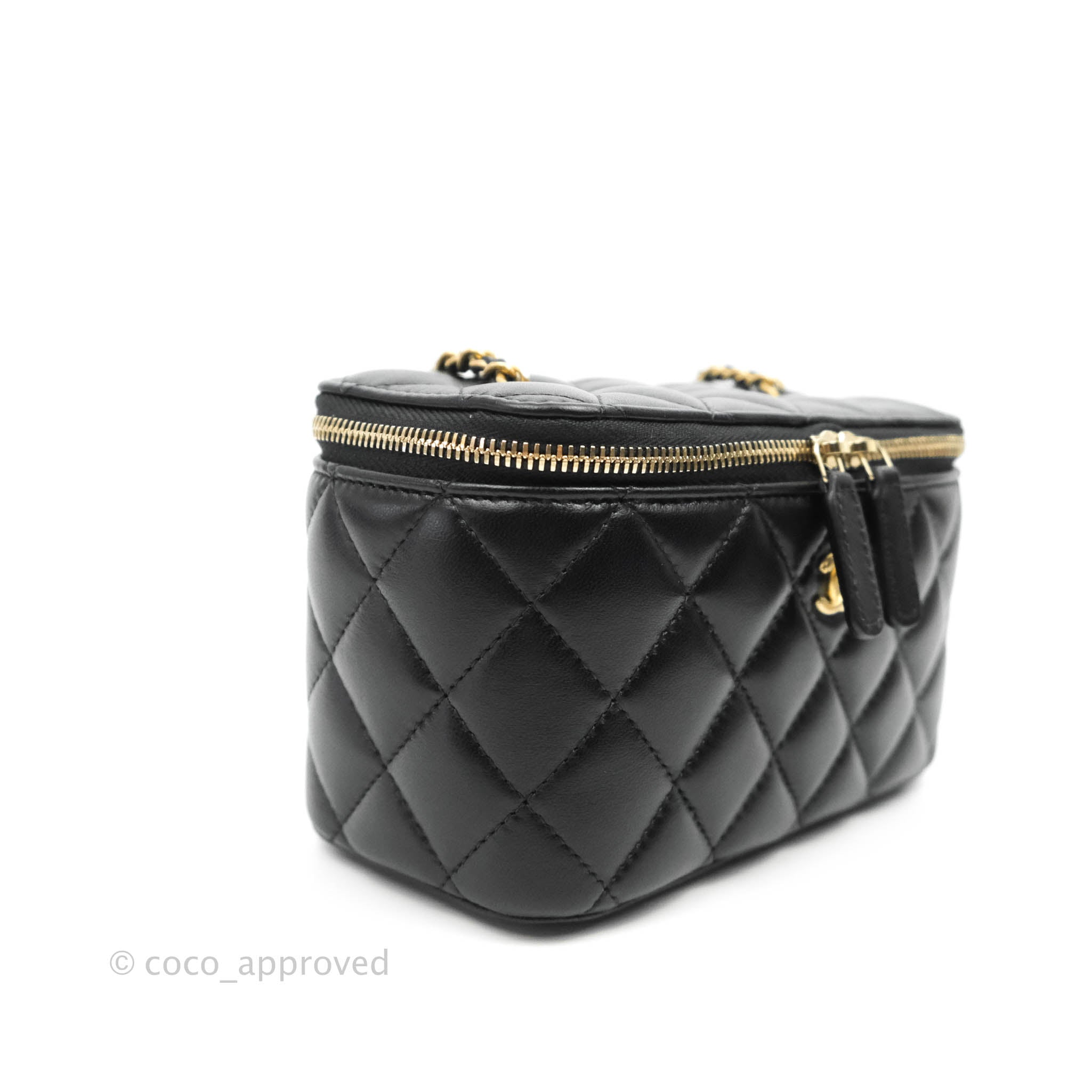 Chanel Small Vanity Case Black Crochet and Lambskin Light Gold Hardwar –  Madison Avenue Couture