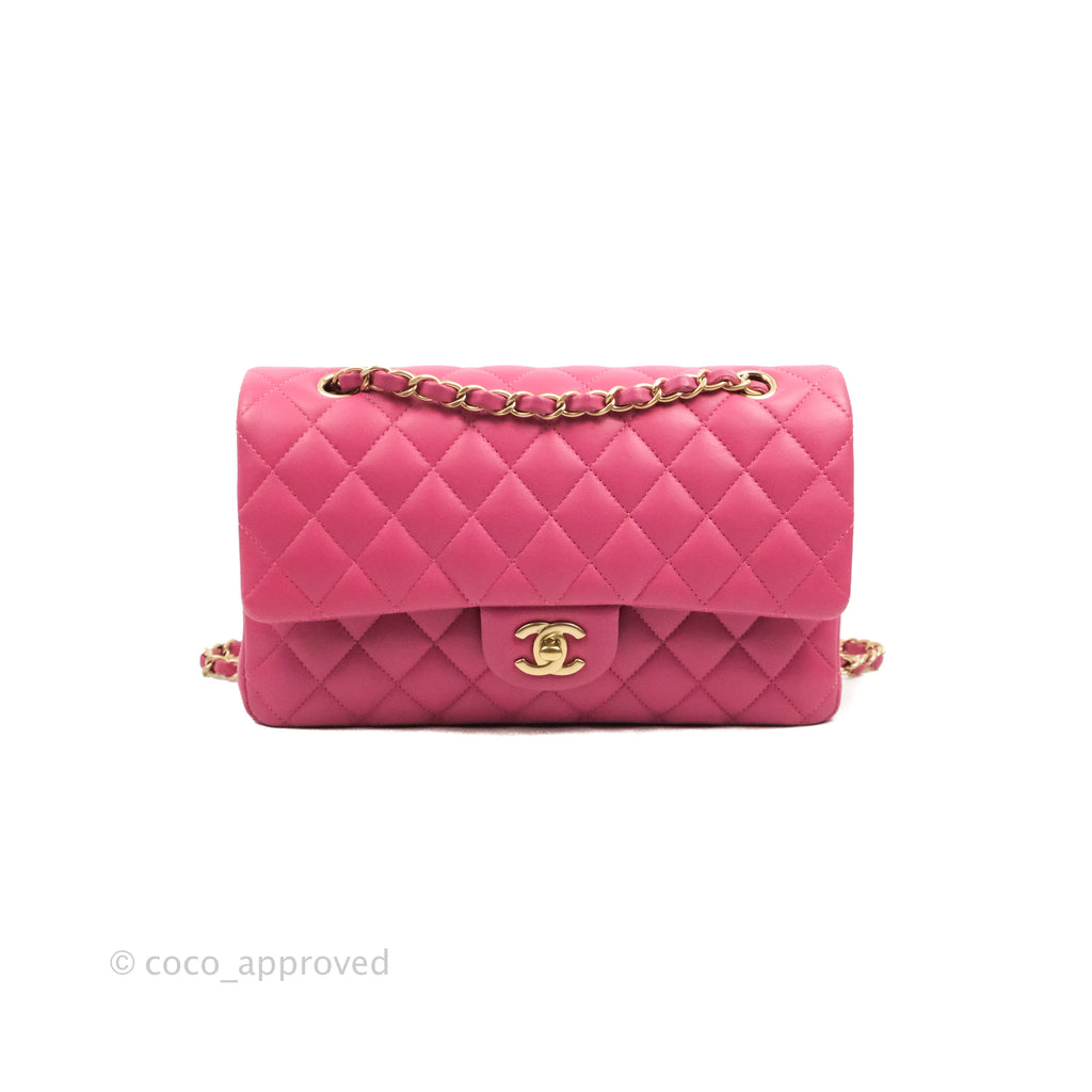 Chanel Classic M/L Medium Double Flap Pink Lambskin Matte Gold Hardware
