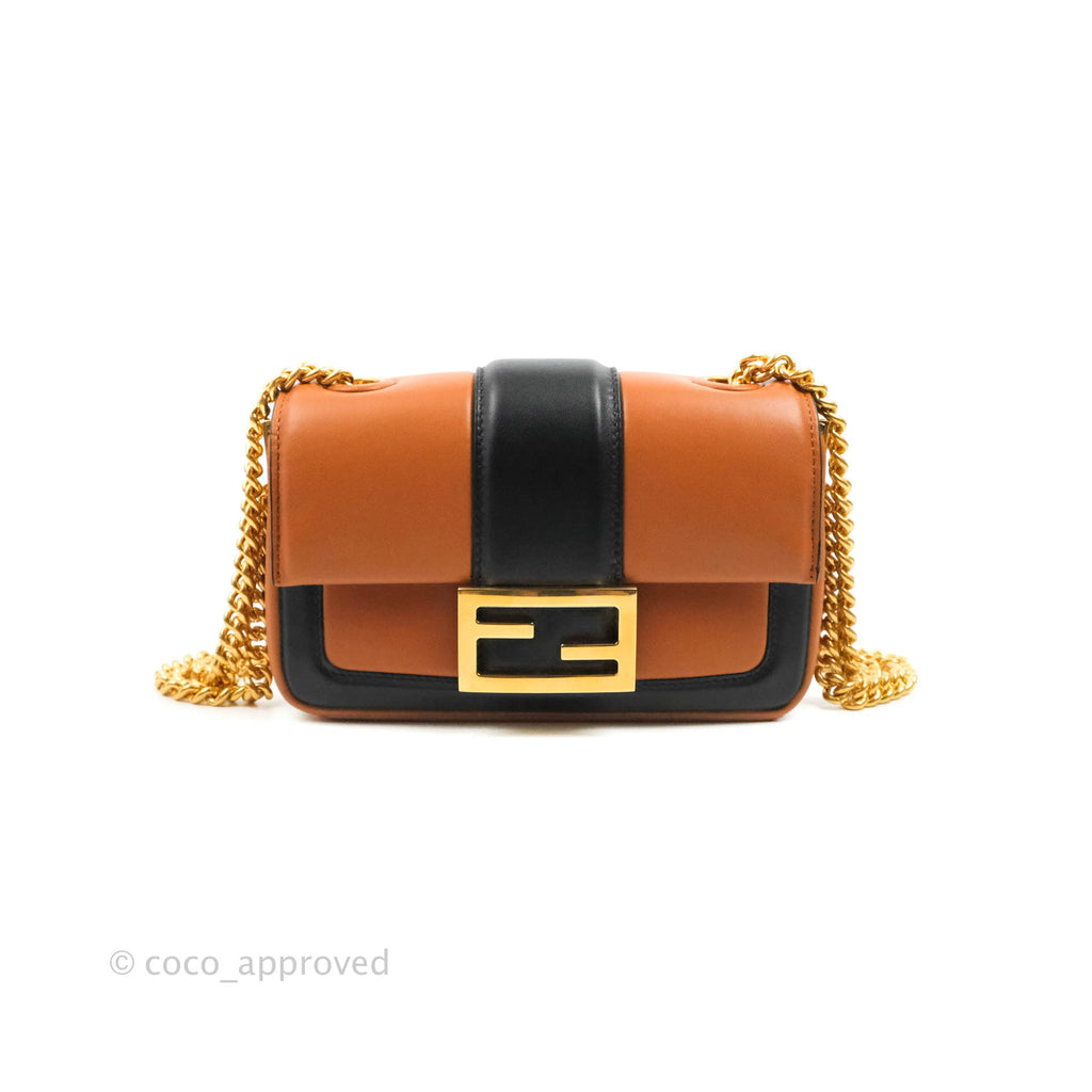 Fendi Mini Baguette Chain Bag Bi-Color Brown/Black Nappa