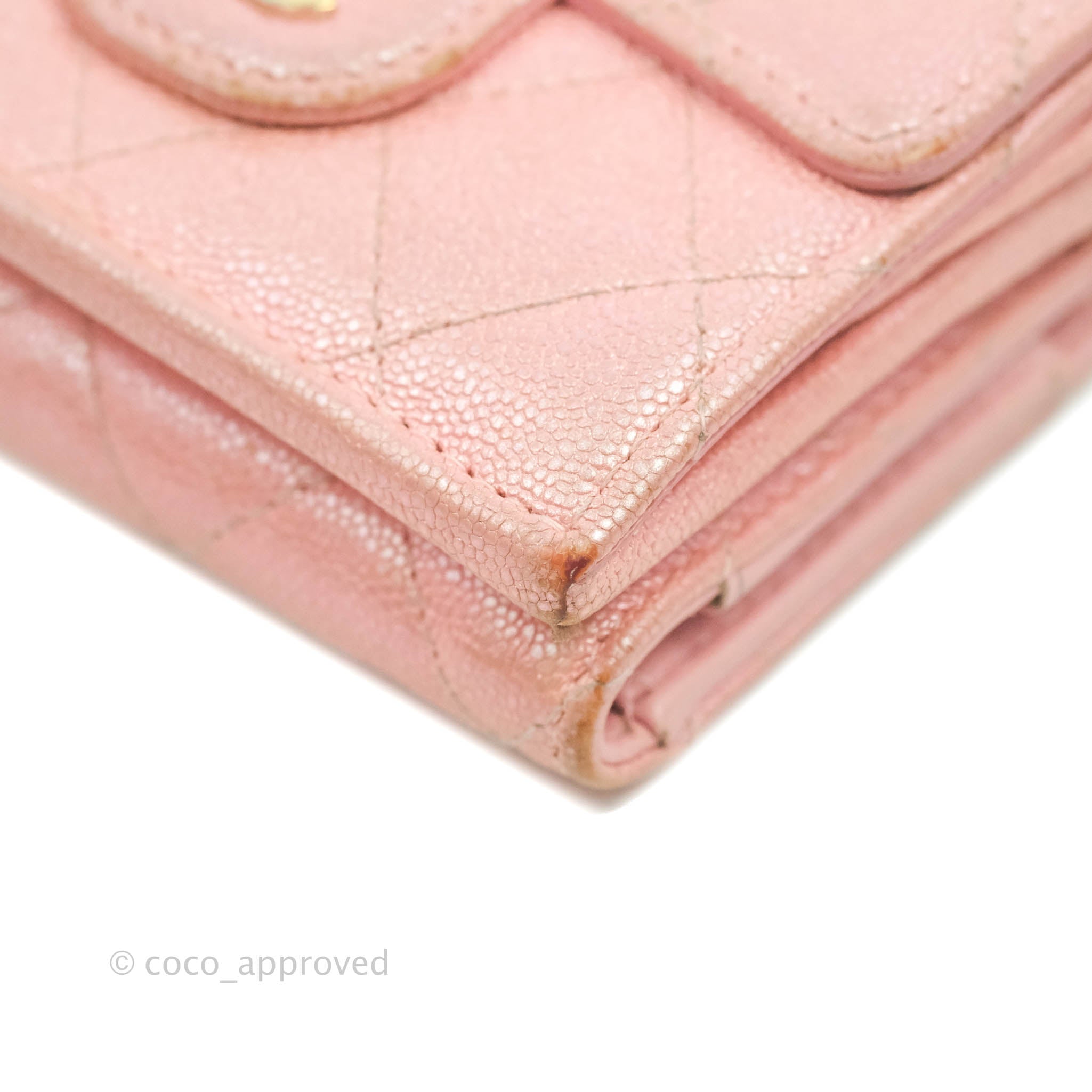 Chanel Quilted Small Classic Flap Trifold Wallet Pink Caviar Gold Hard –  Coco Approved Studio