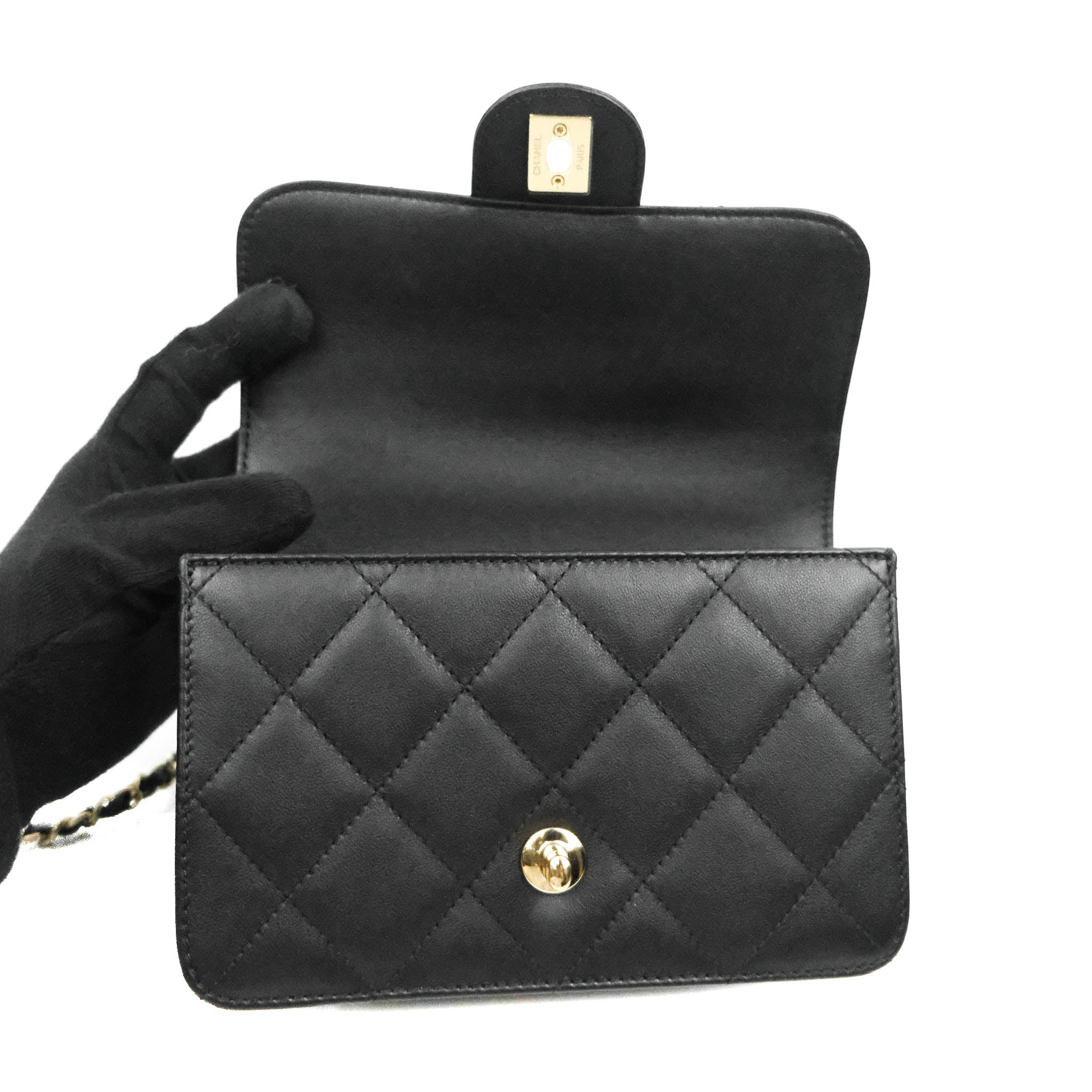 Chanel Vintage Black Quilted Leather Mini Square Classic Flap Bag   STYLISHTOP