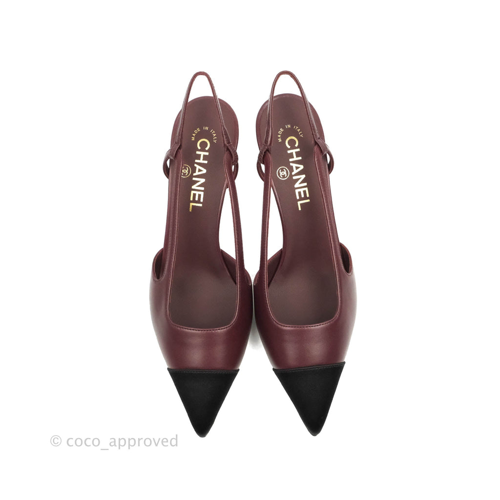 Chanel Toecap Slingback Heels Burgundy Black Size 37C