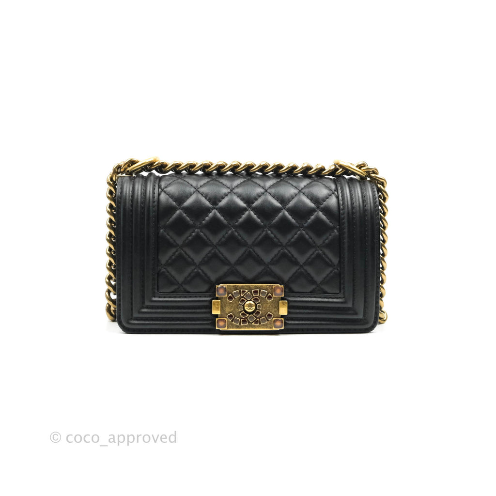 Chanel Small Boy Black Calfskin Aged Gold Hardware