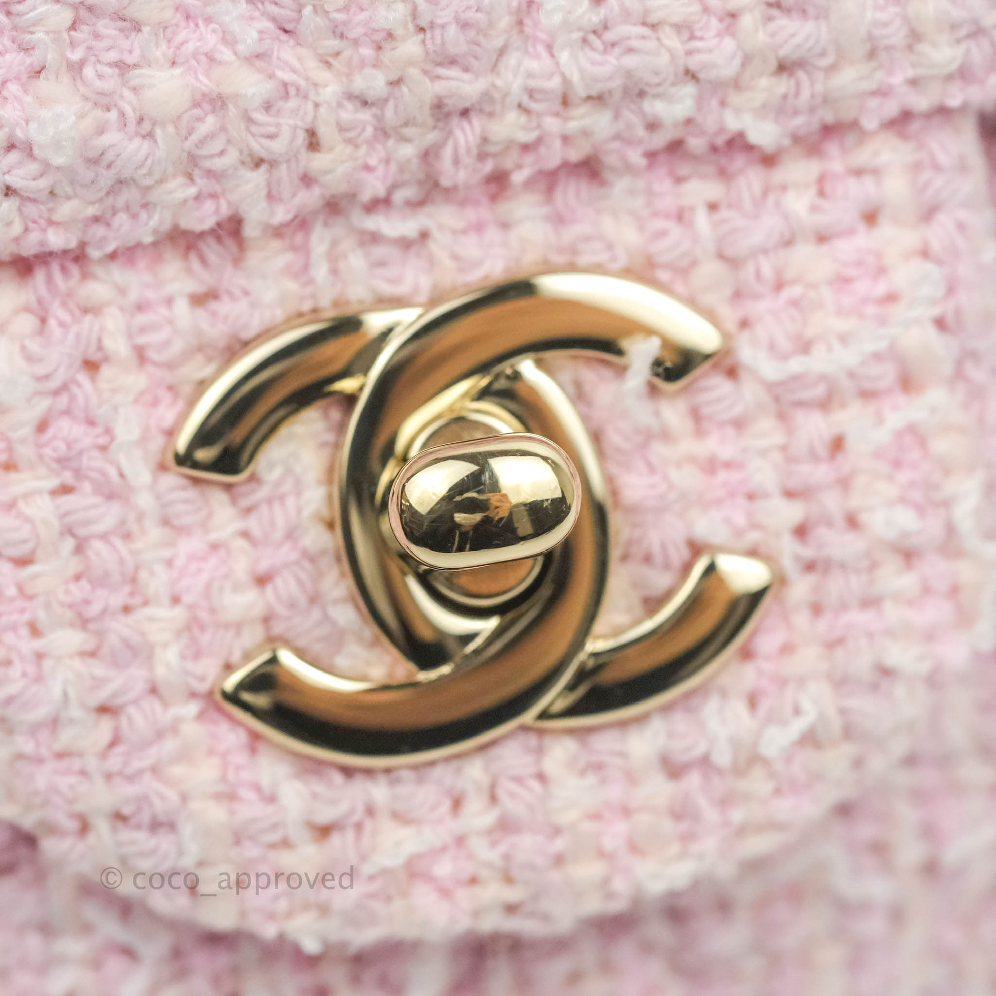 Chanel Classic M/L Medium Quilted Double Flap Bag Pink Tweed Gold