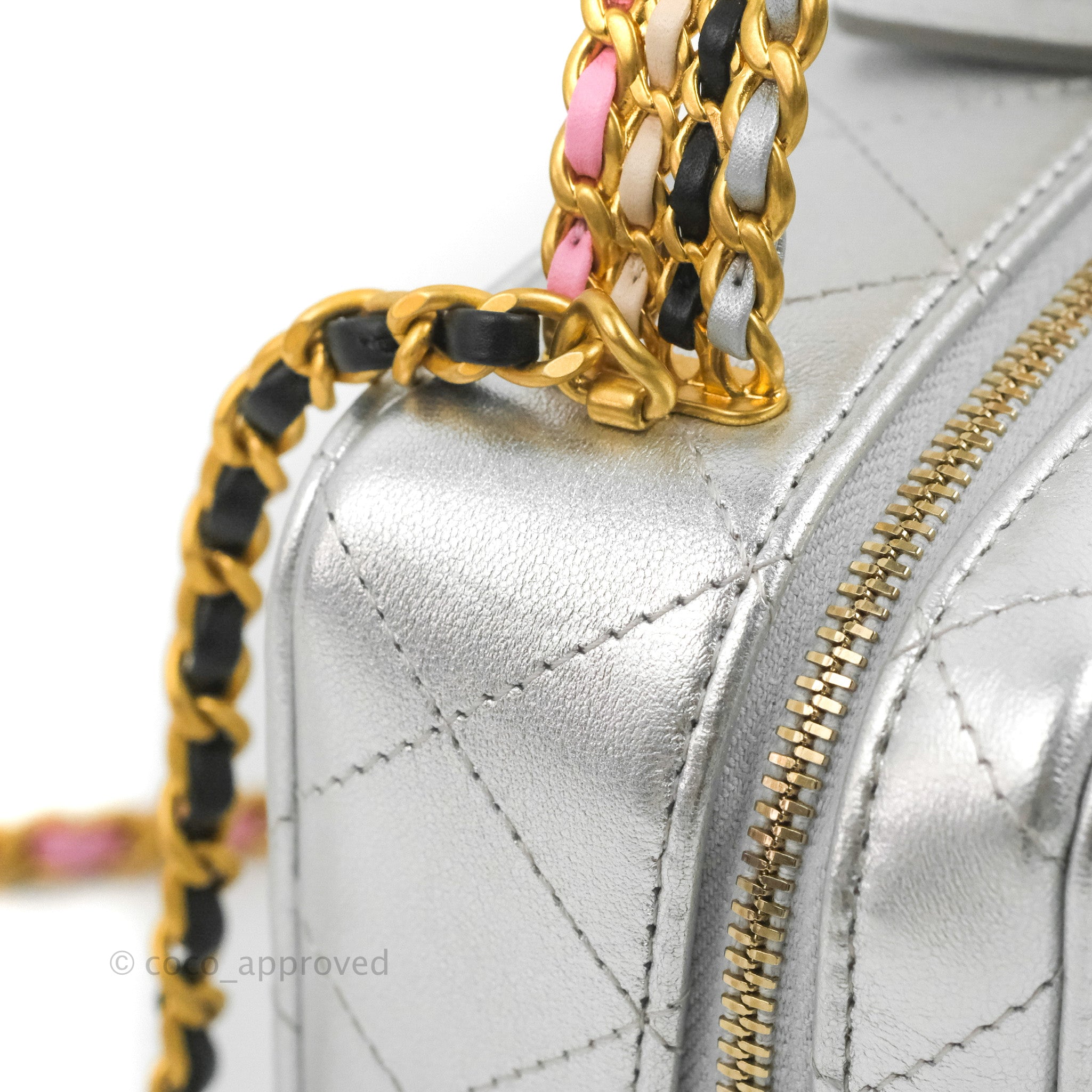 Chanel Rainbow Top Handle Vanity Case Metallic Silver Lambskin Aged Go –  Coco Approved Studio