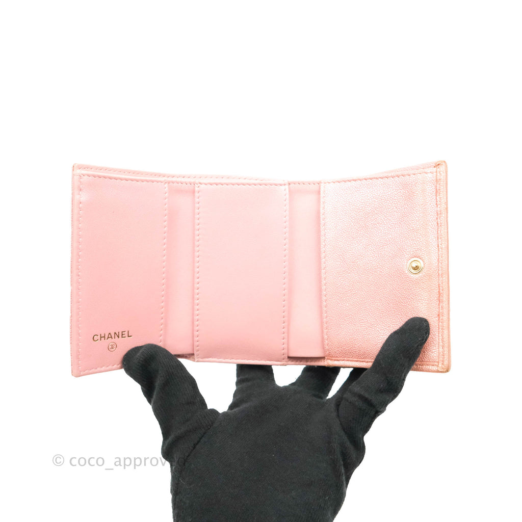 Chanel Quilted Small Classic Flap Trifold Wallet Iridescent Pink Caviar Gold Hardware