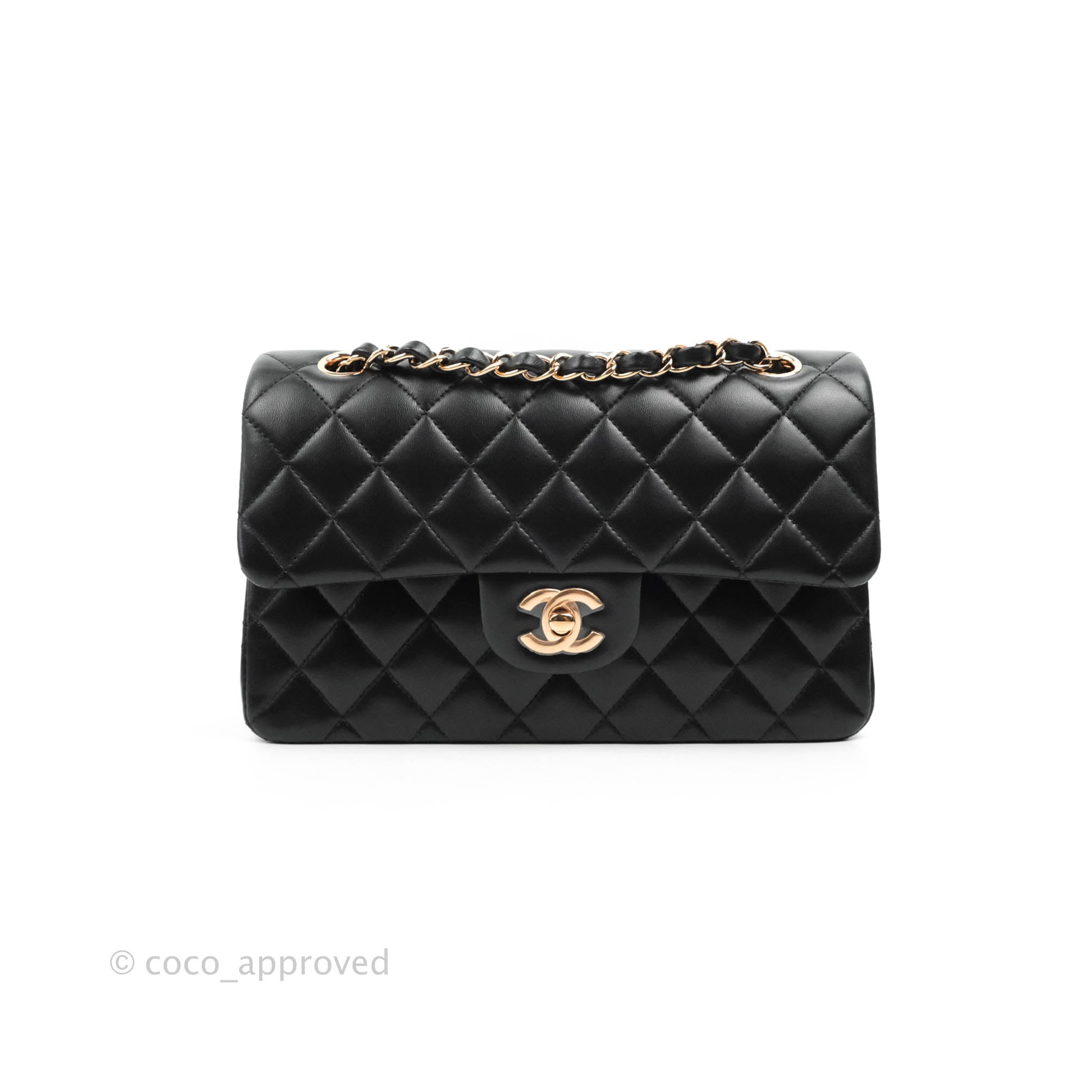 Chanel Classic Small S/M Flap Black Lambskin Rose Pink-Gold