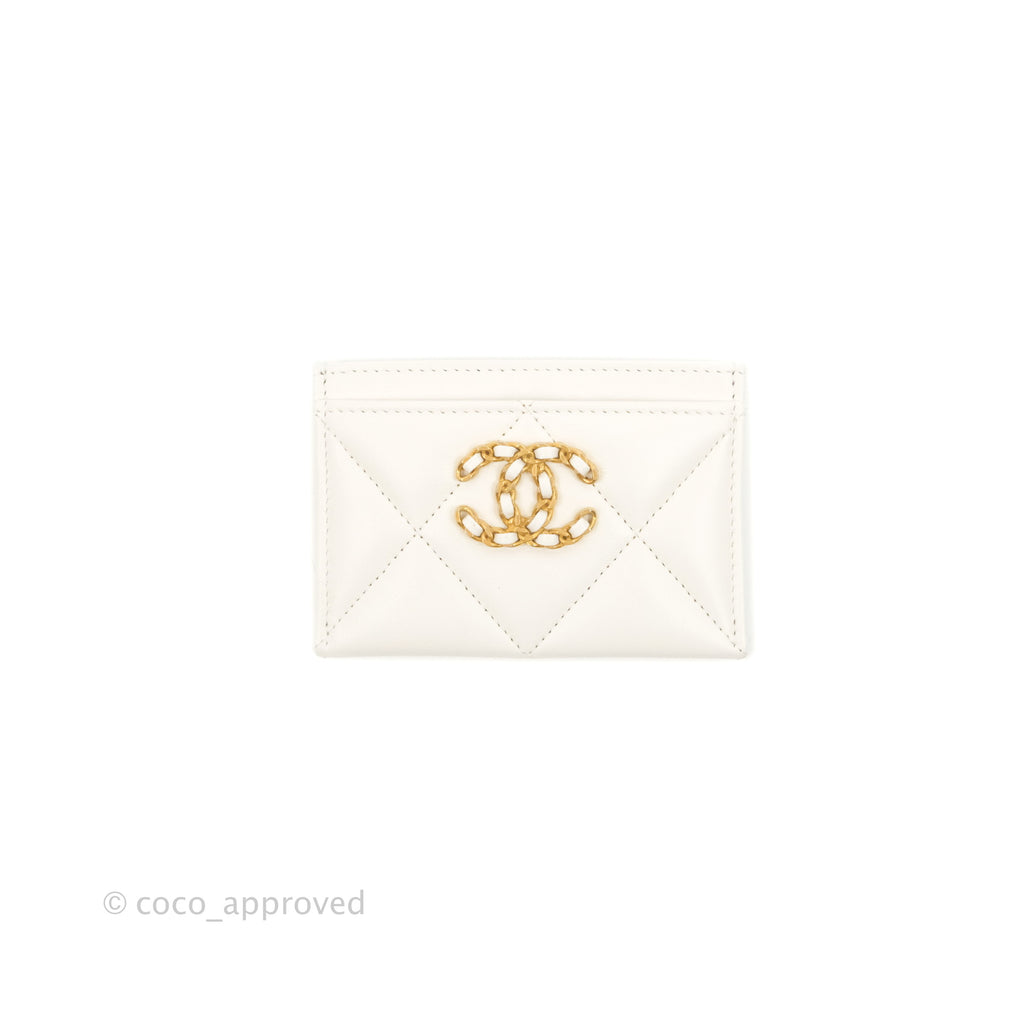 Chanel 19 Quilted Flat Card Holder White Lambskin