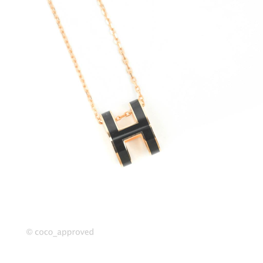 Hermès Pop H Black Pendant Necklace Rose Gold Hardware