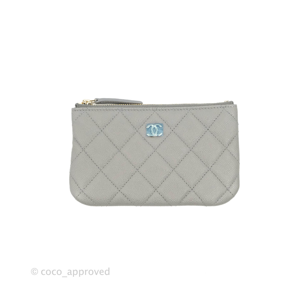Chanel Quilted Mini O Case Grey Caviar Silver Hardware