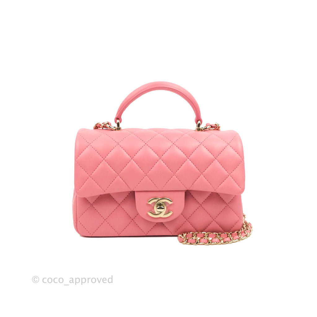 Chanel Top Handle Mini Rectangular Flap Bag Pink Lambskin Gold Hardware