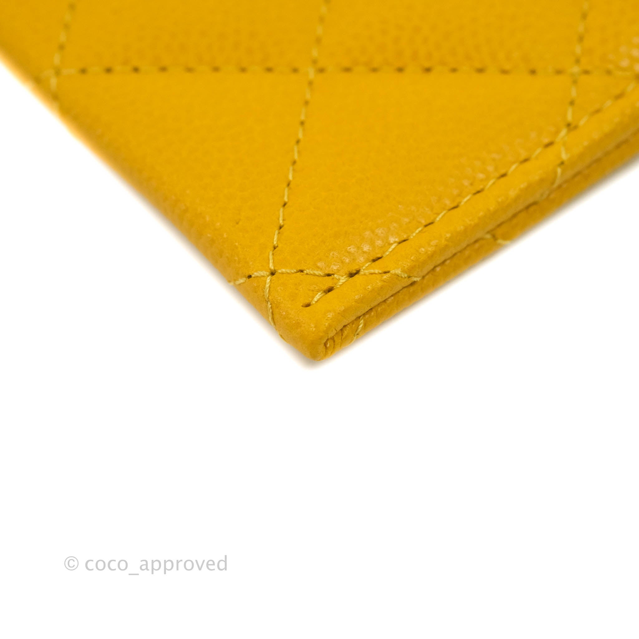 Chanel Classic Flat Card Holder Yellow Caviar Silver Hardware